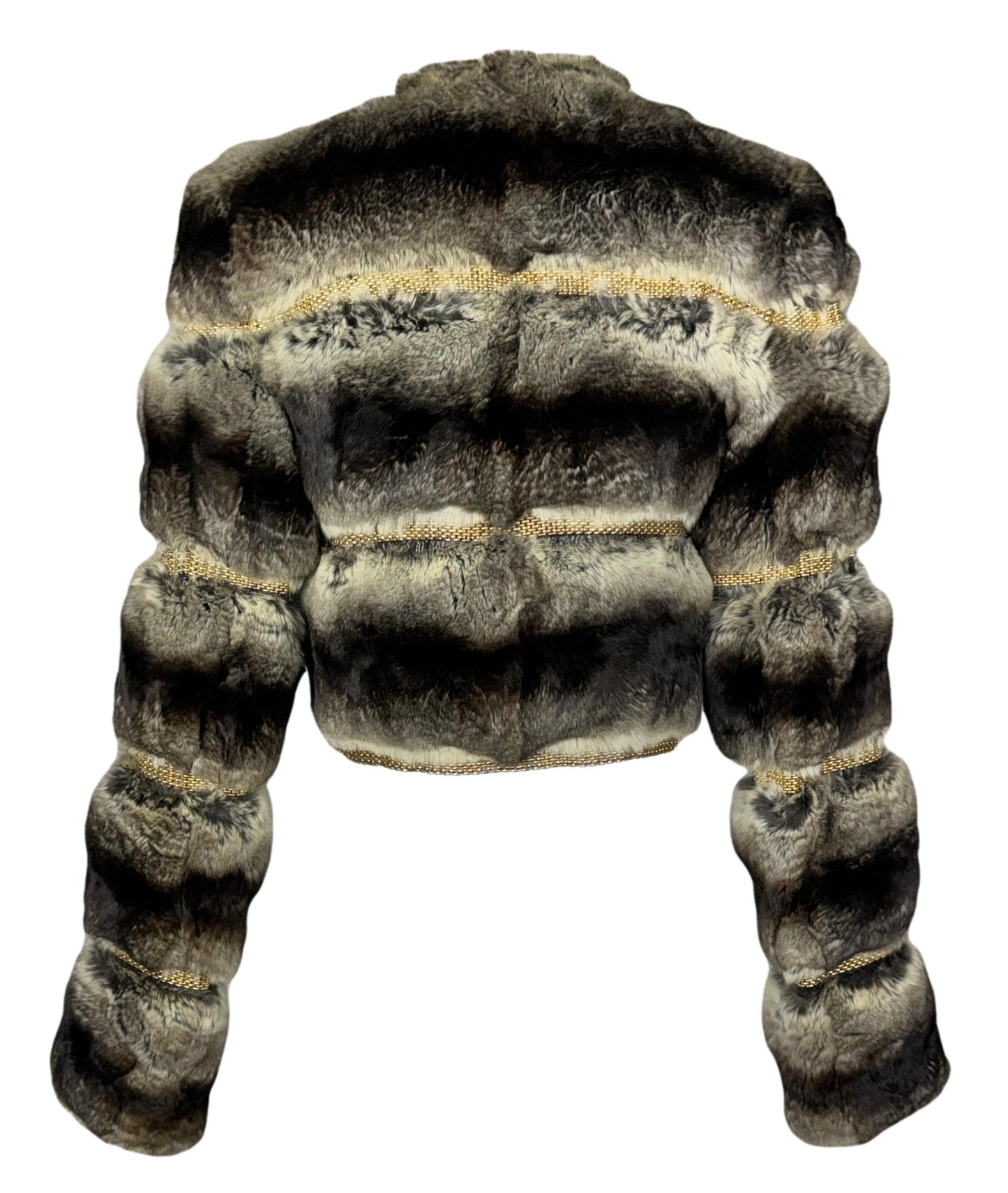 F/W 2000 Fendi by Karl Lagerfeld Runway Gold Chain Chinchilla Fur Cropped Jacket