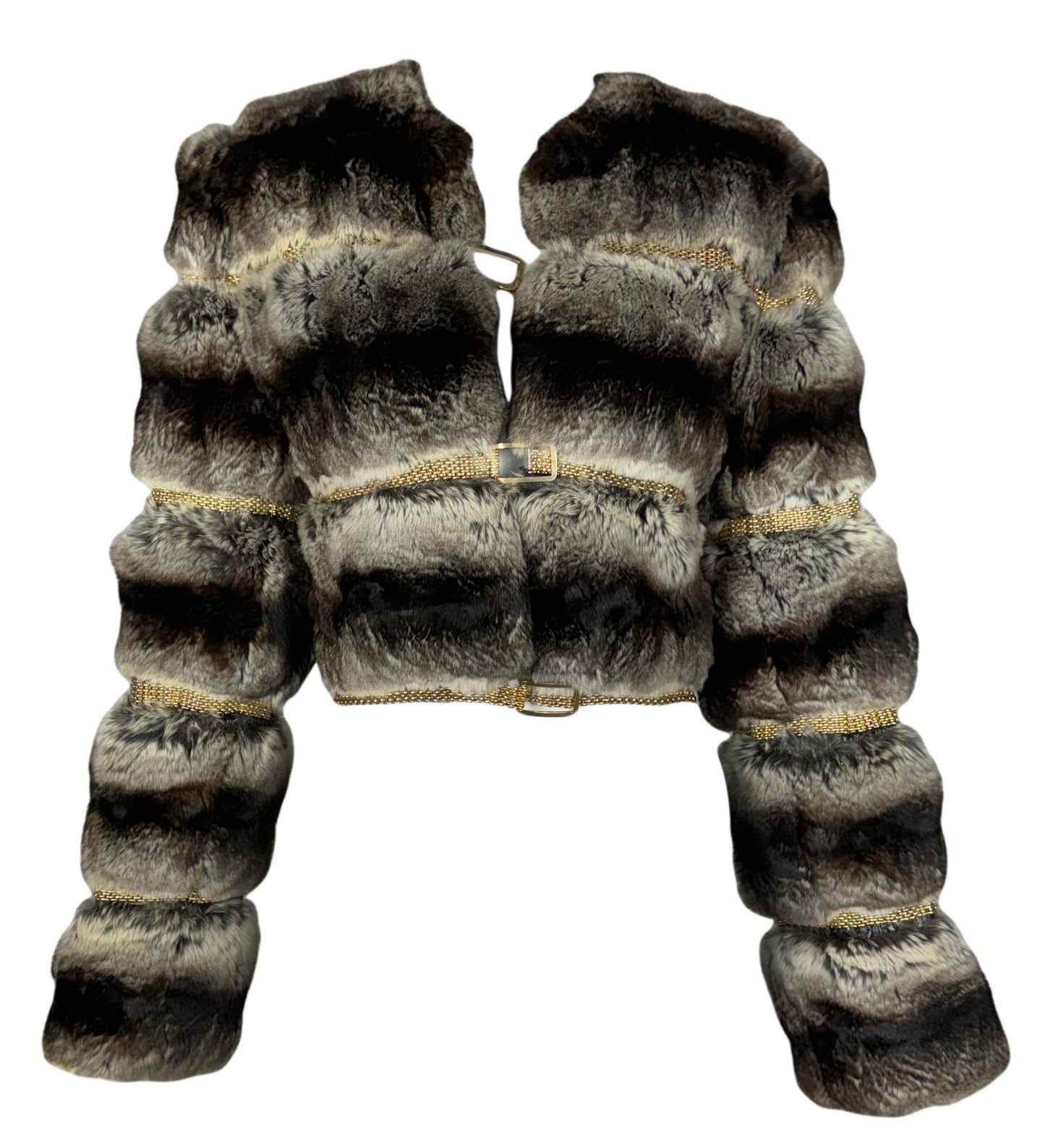 F/W 2000 Fendi by Karl Lagerfeld Runway Gold Chain Chinchilla Fur Cropped Jacket