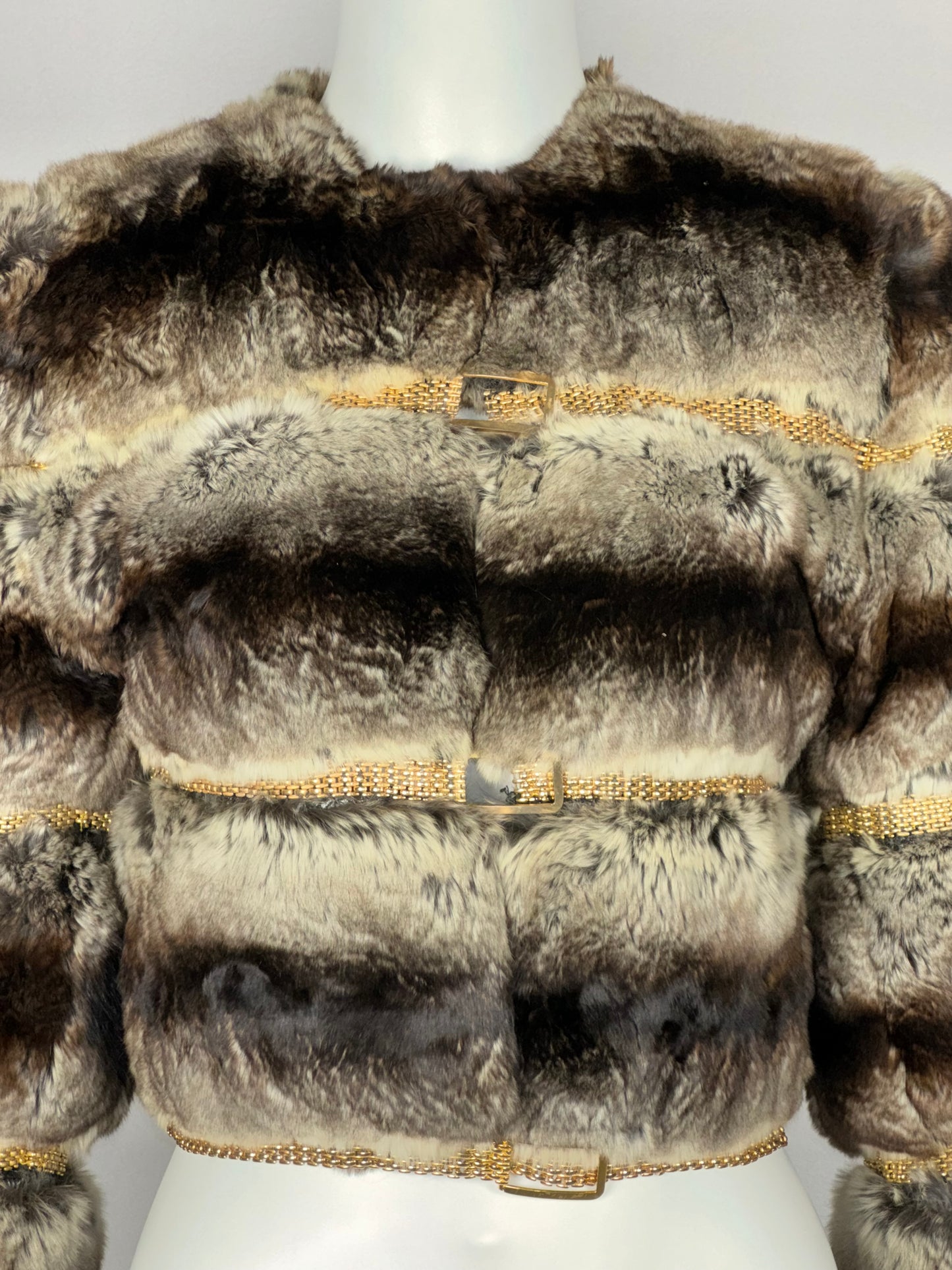 F/W 2000 Fendi by Karl Lagerfeld Runway Gold Chain Chinchilla Fur Cropped Jacket