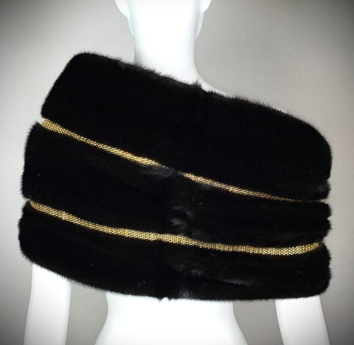 F/W 2000 Fendi Alta Moda Runway Brown Mink Fur & Gold Chainmail Shawl Wrap