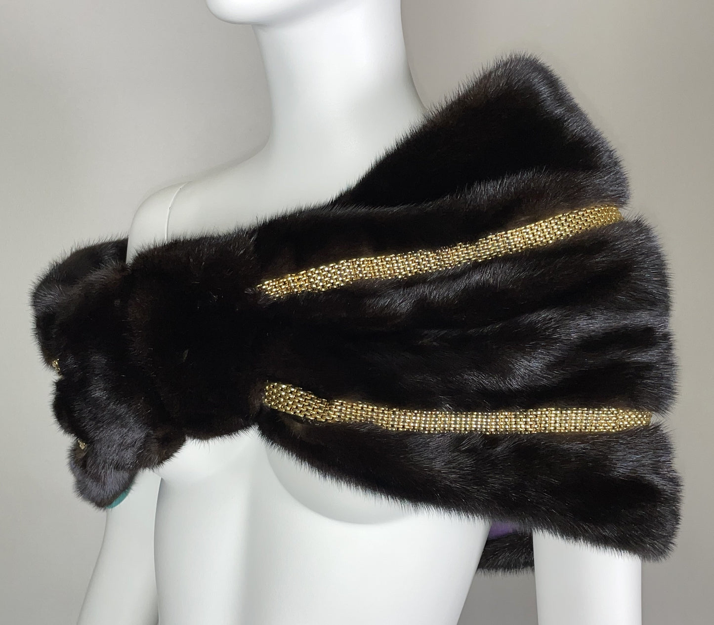 F/W 2000 Fendi Alta Moda Runway Brown Mink Fur & Gold Chainmail Shawl Wrap