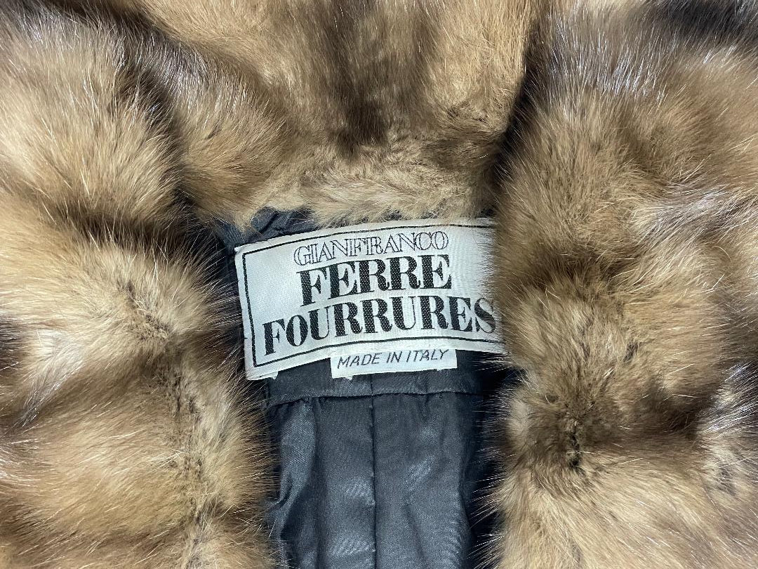 F/W 2000 Gianfranco Ferre Black Silk Quilted Long Puffer Coat w Sable Fur Trim