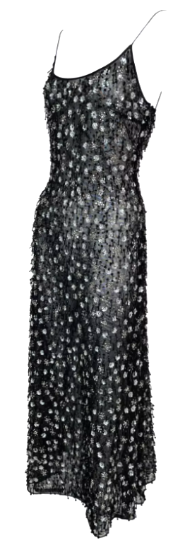 F/W 2000 Giorgio Armani Runway Sheer Black Beaded Embellished Mesh Maxi Dress