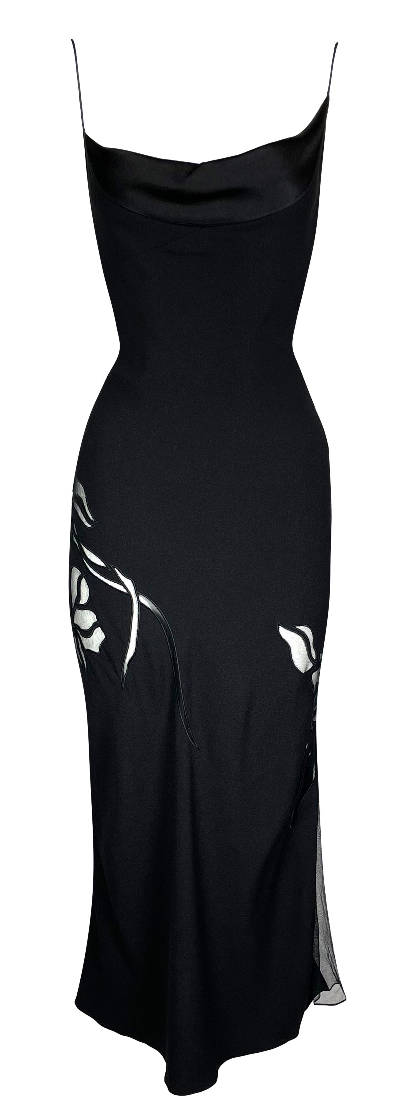 F/W 2000 John Galliano Black Sheer Mesh Cut-Out Floral Midi Dress