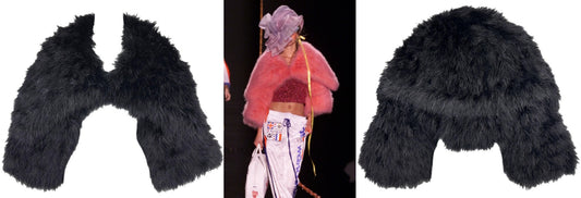 F/W 2000 John Galliano Runway Black Chubby Wide Collar Feather Cropped Jacket Coat