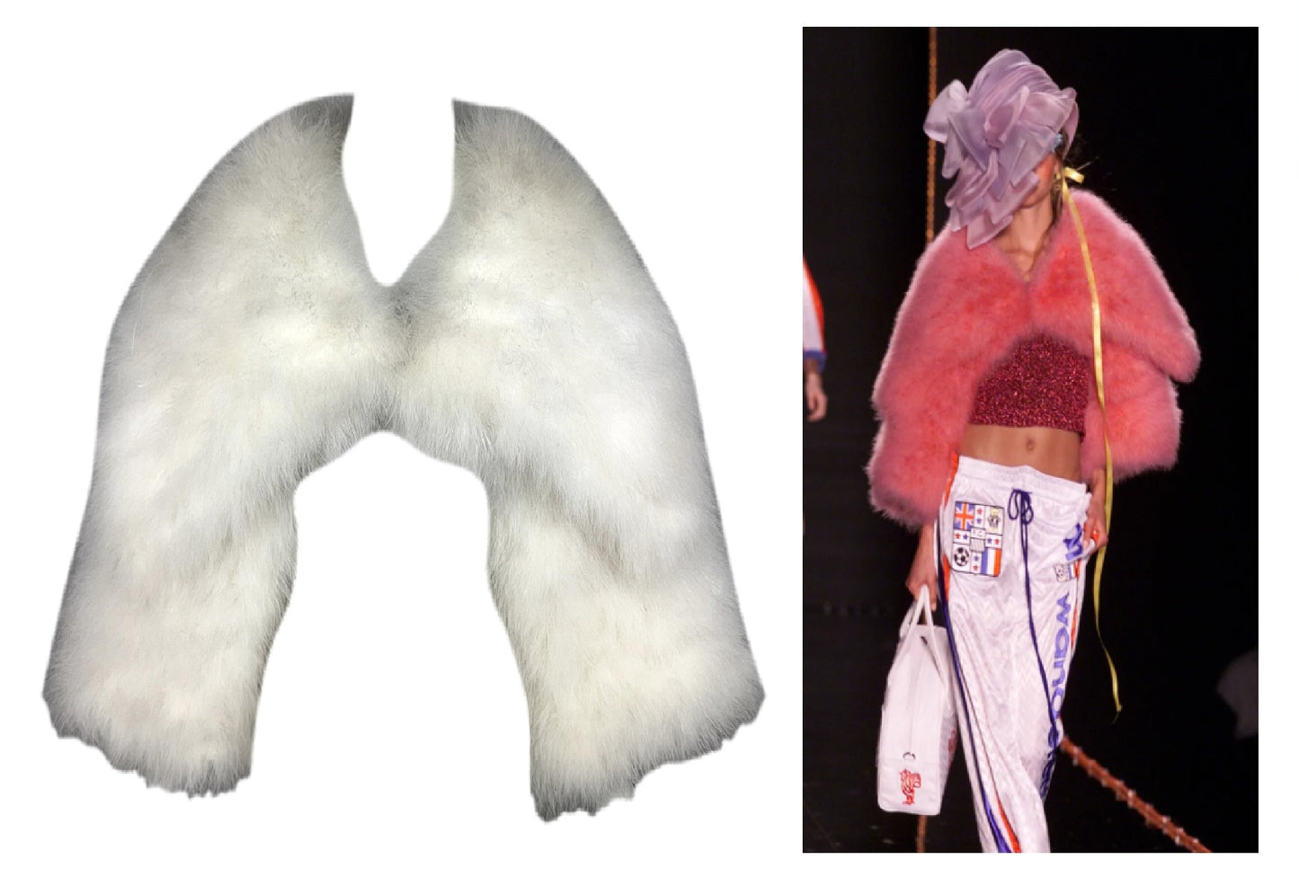 F/W 2000 John Galliano Runway White Feather Chubby Cropped Jacket