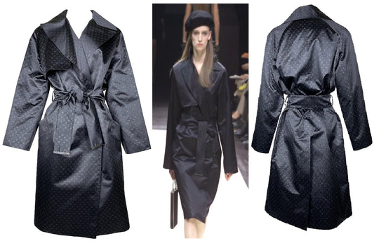 F/W 2000 Louis Vuitton Runway Black Silk Logo Monogram Trench Coat Jacket