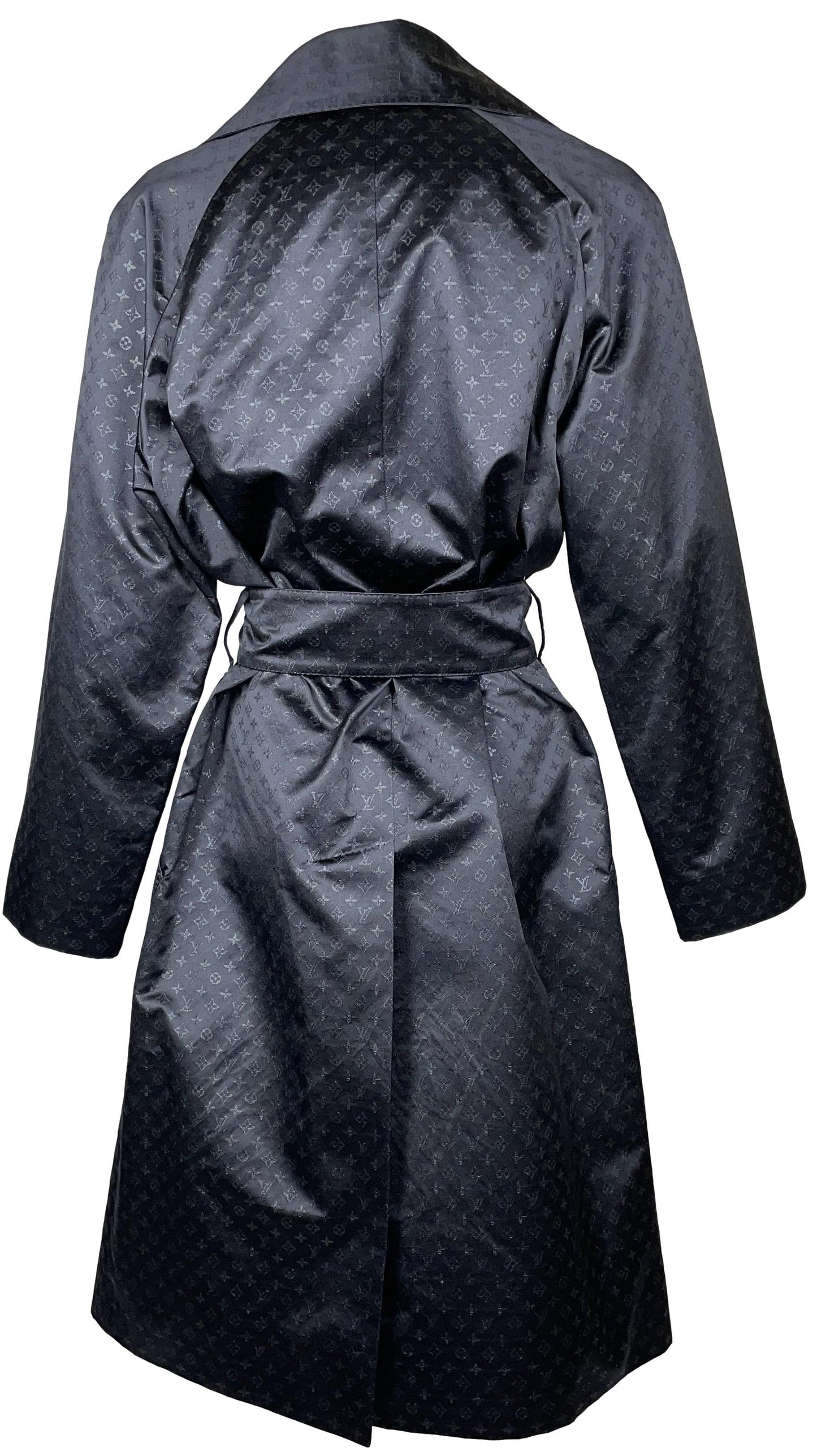F/W 2000 Louis Vuitton Runway Black Silk Logo Monogram Trench Coat Jacket