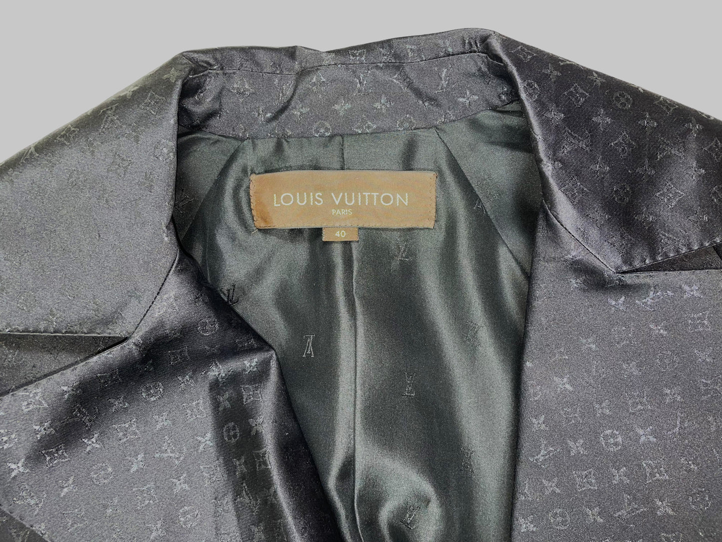 F/W 2000 Louis Vuitton Runway Black Silk Logo Monogram Trench Coat Jacket