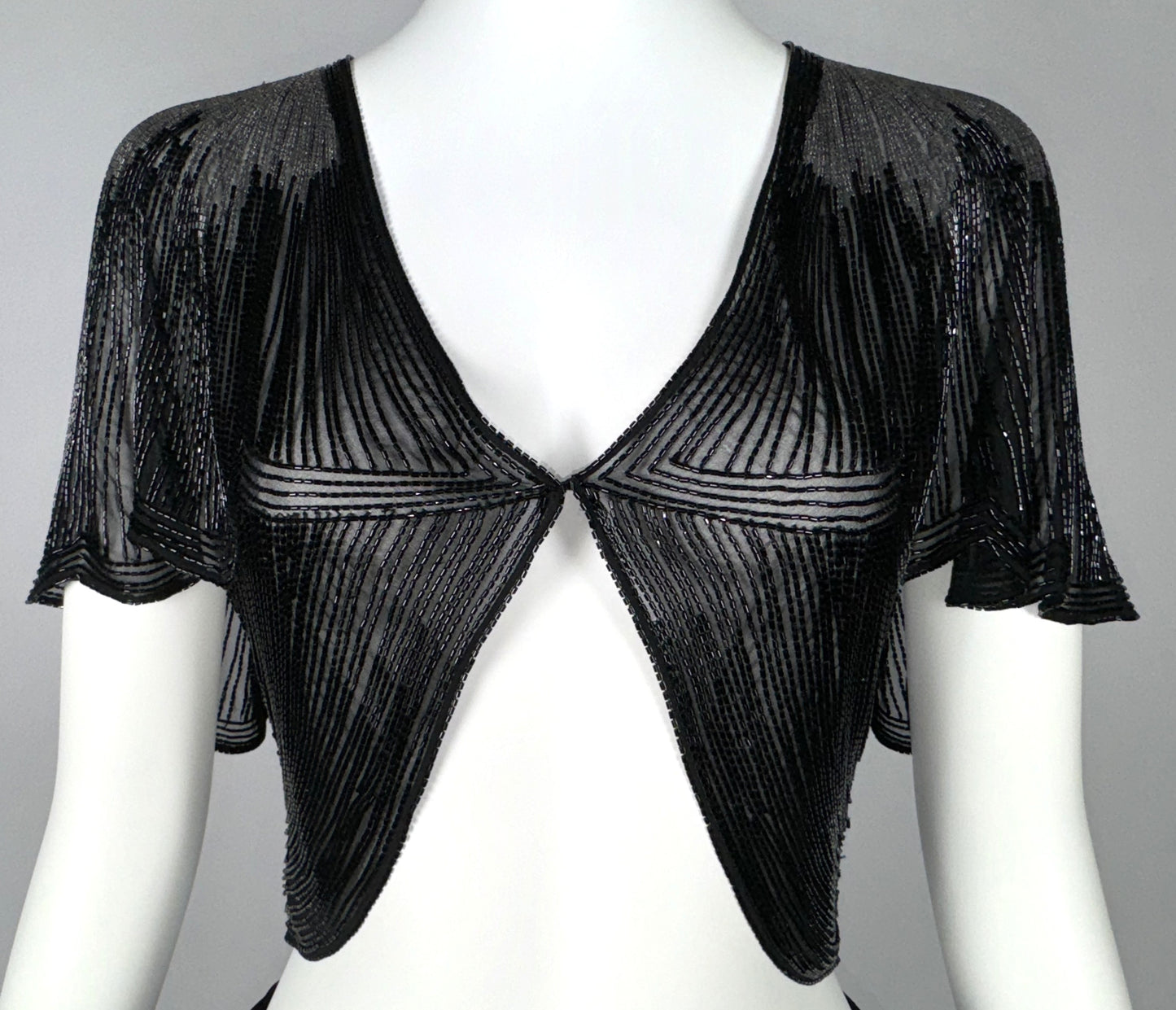 F/W 2000 Ralph Lauren Collection 1940's Old Hollywood Style Sheer Black Beaded Crop Top & Wide Leg Pants Set