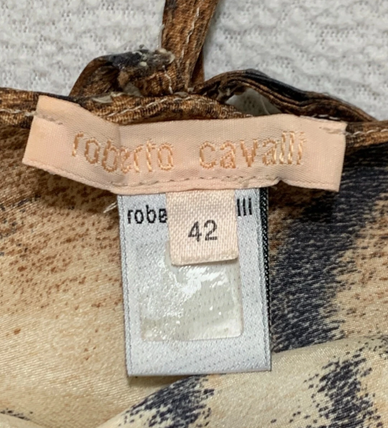 F/W 2000 Roberto Cavalli Silk Tiger Crop Top & High Slit Ruffle Maxi Skirt