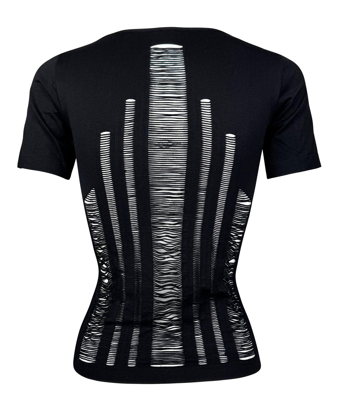 2000's GFF Gianfranco Ferre Sheer Black Shredded Nylon T-shirt Top