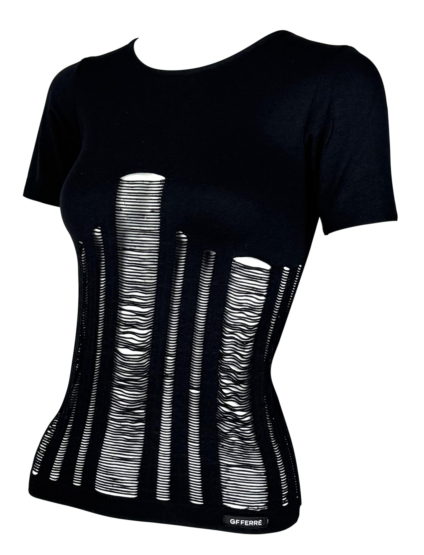 2000's GFF Gianfranco Ferre Sheer Black Shredded Nylon T-shirt Top