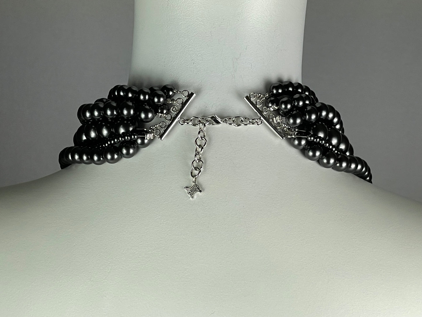 2000's Celine Large Chunky Layered Faux Gray Pearl Necklace