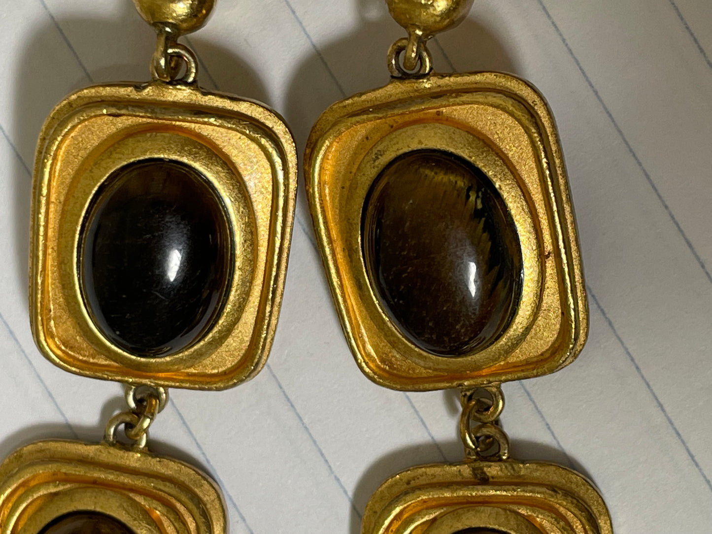 2000's Christian Dior by John Galliano Gold & Black Egyptian Long Drop Earrings