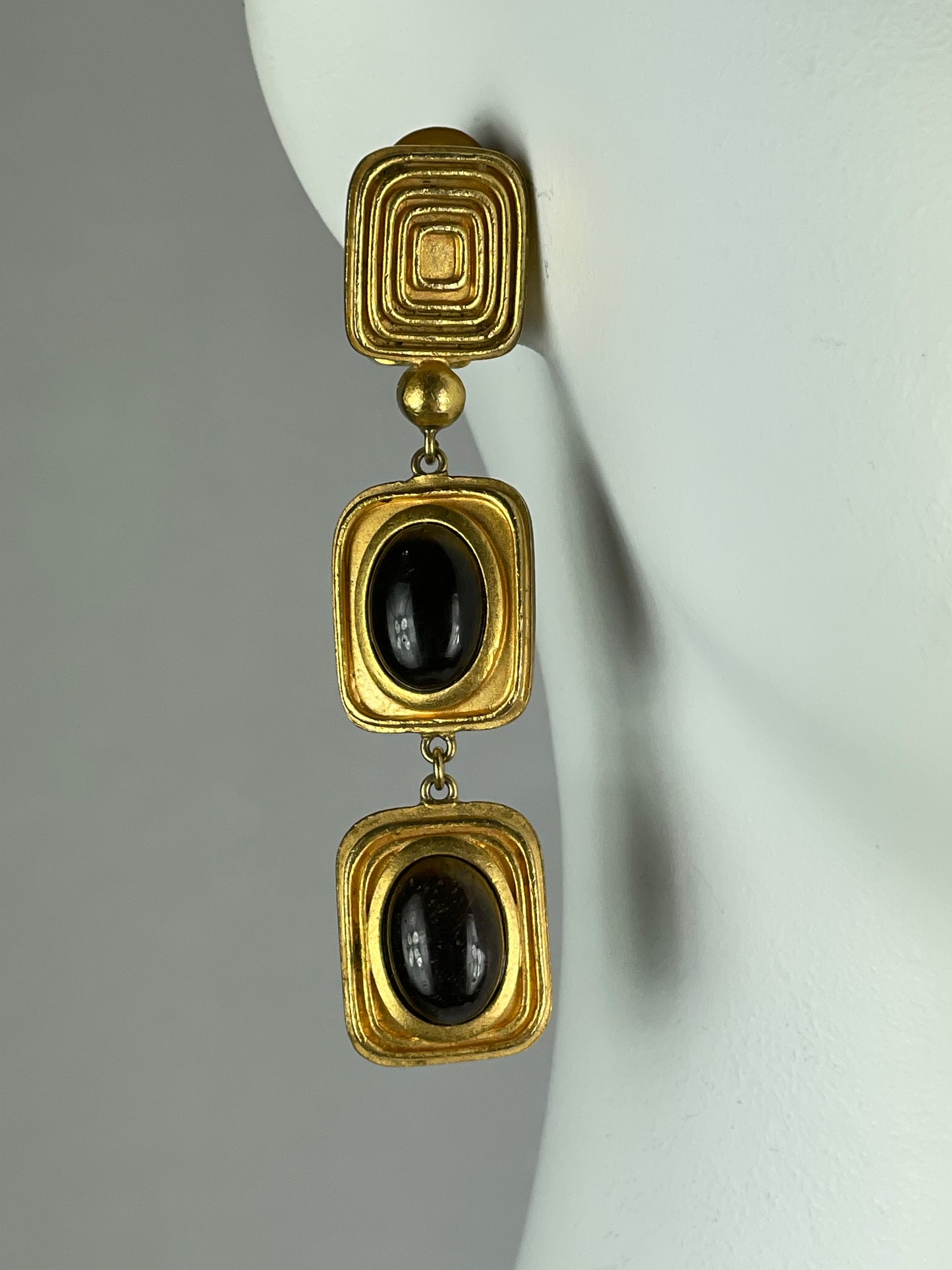 2000's Christian Dior by John Galliano Gold & Black Egyptian Long Drop Earrings