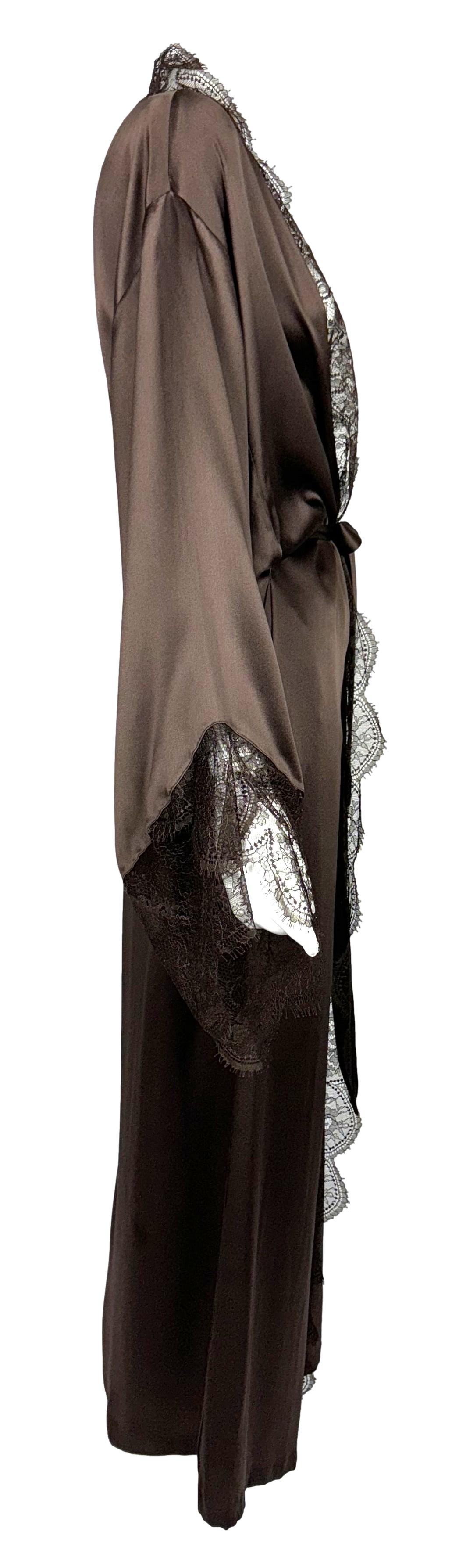 2000's Christian Dior by John Galliano Brown Silk Satin w Lace Kimono Robe