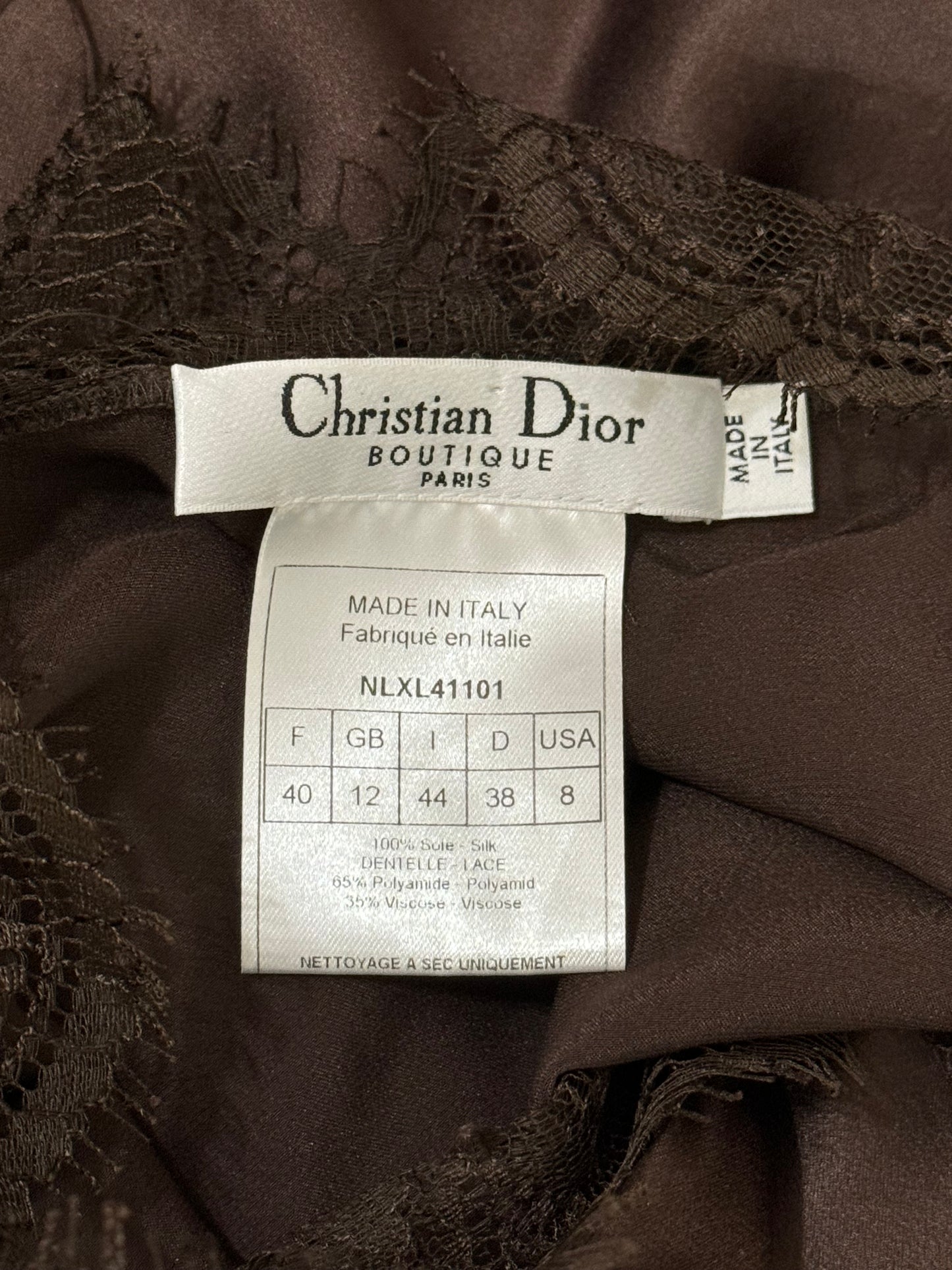 2000's Christian Dior by John Galliano Brown Silk Satin w Lace Kimono Robe