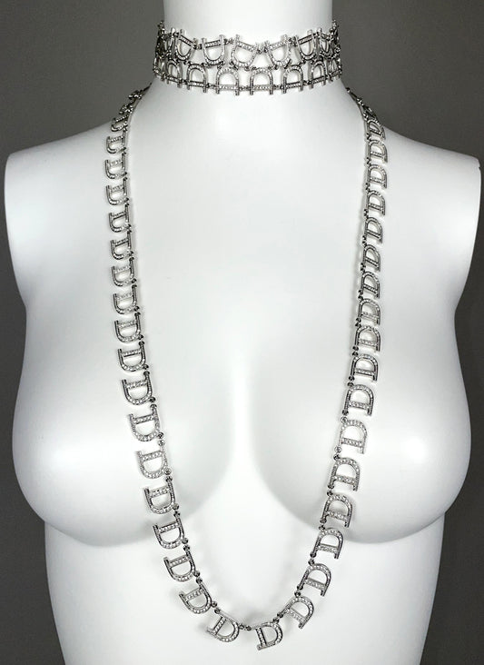 2000's Christian Dior by John Galliano Crystal Logo Choker & Long Necklace Set