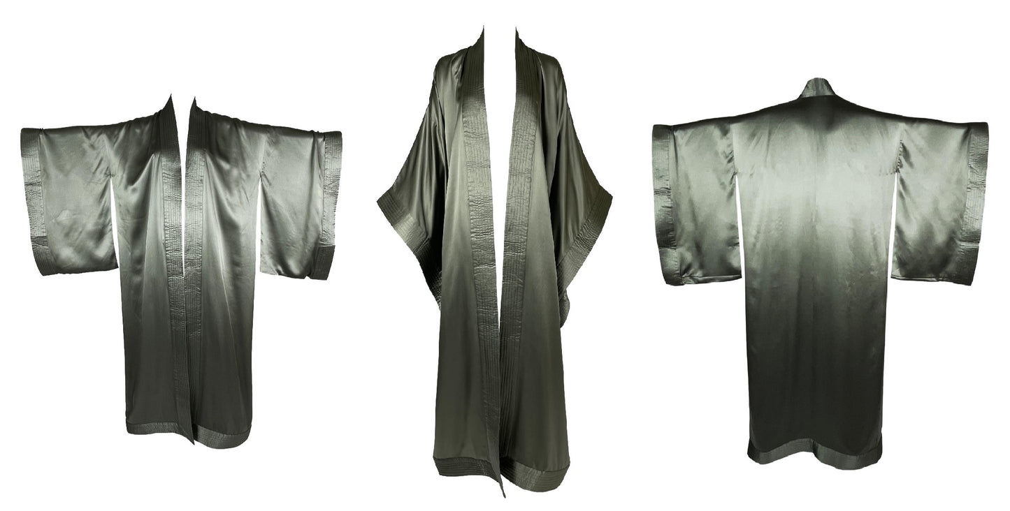 NWT 2000's Christian Dior by John Galliano Army Green Satin Silk Kimono Coat Dress