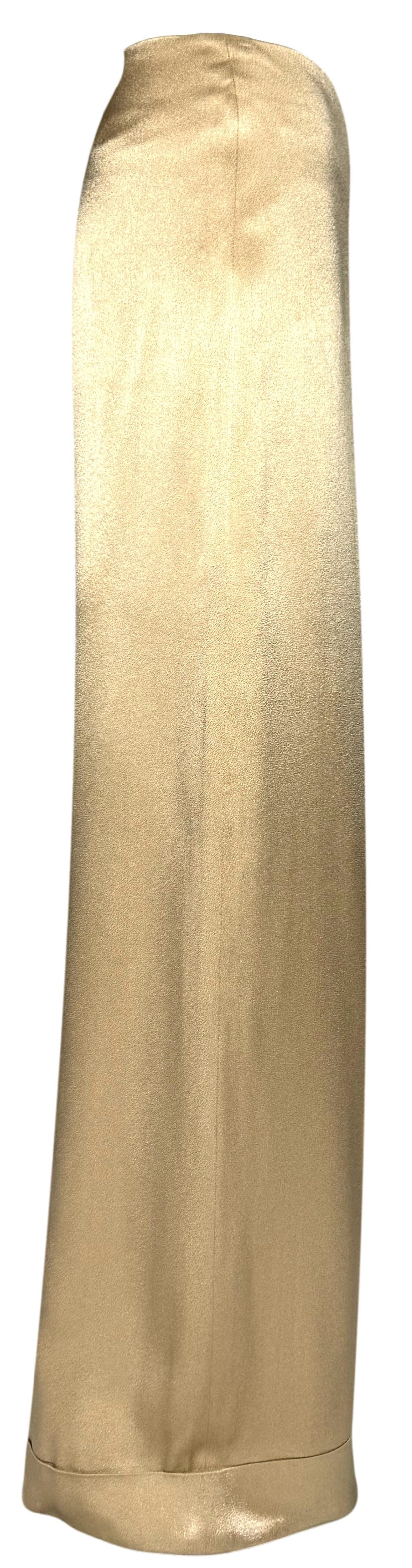 2000's Christian Dior by John Galliano Haute Couture Gold Satin 1940's Old Hollywood Wide Leg Long Pants