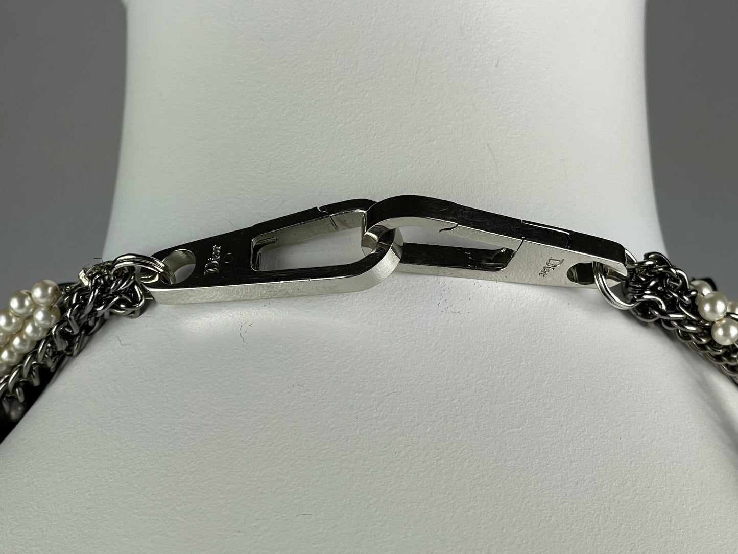 2000's Christian Dior by John Galliano Huge Chunky Silver Chain Pearl Black Stone Layered Necklace