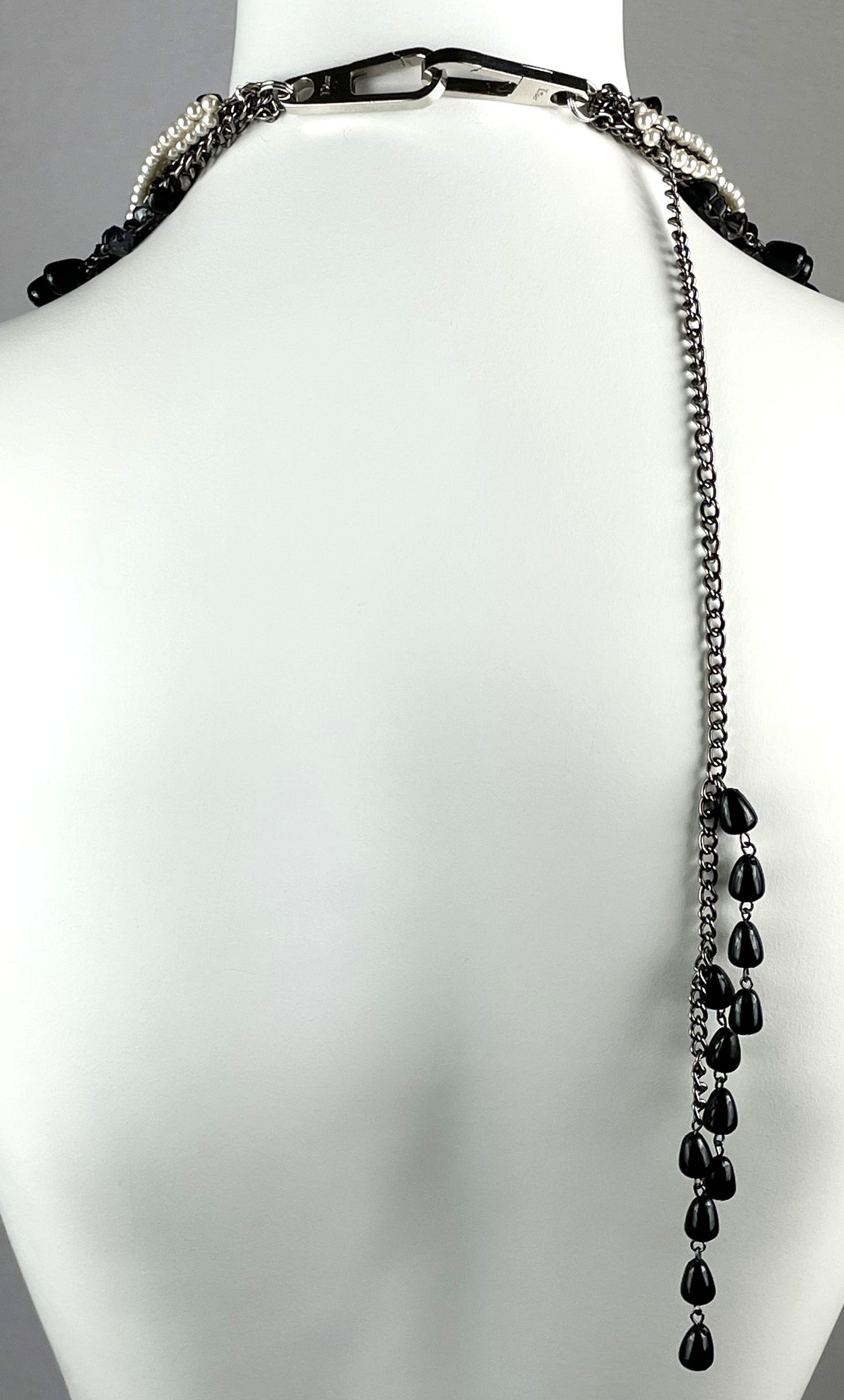 2000's Christian Dior by John Galliano Huge Chunky Silver Chain Pearl Black Stone Layered Necklace