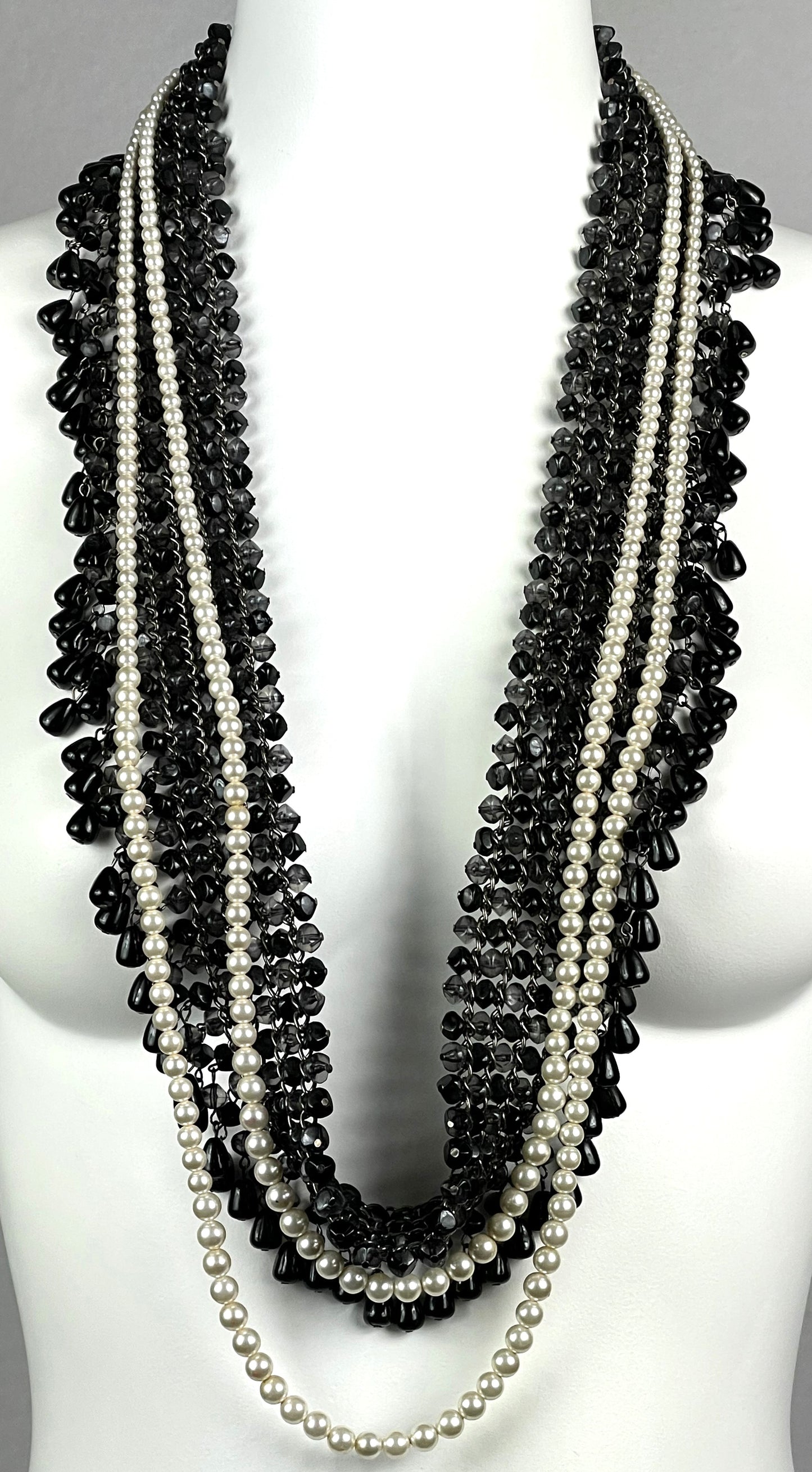 2000's Christian Dior by John Galliano Huge Chunky Silver Chain Pearl Black Stone Layered Necklace