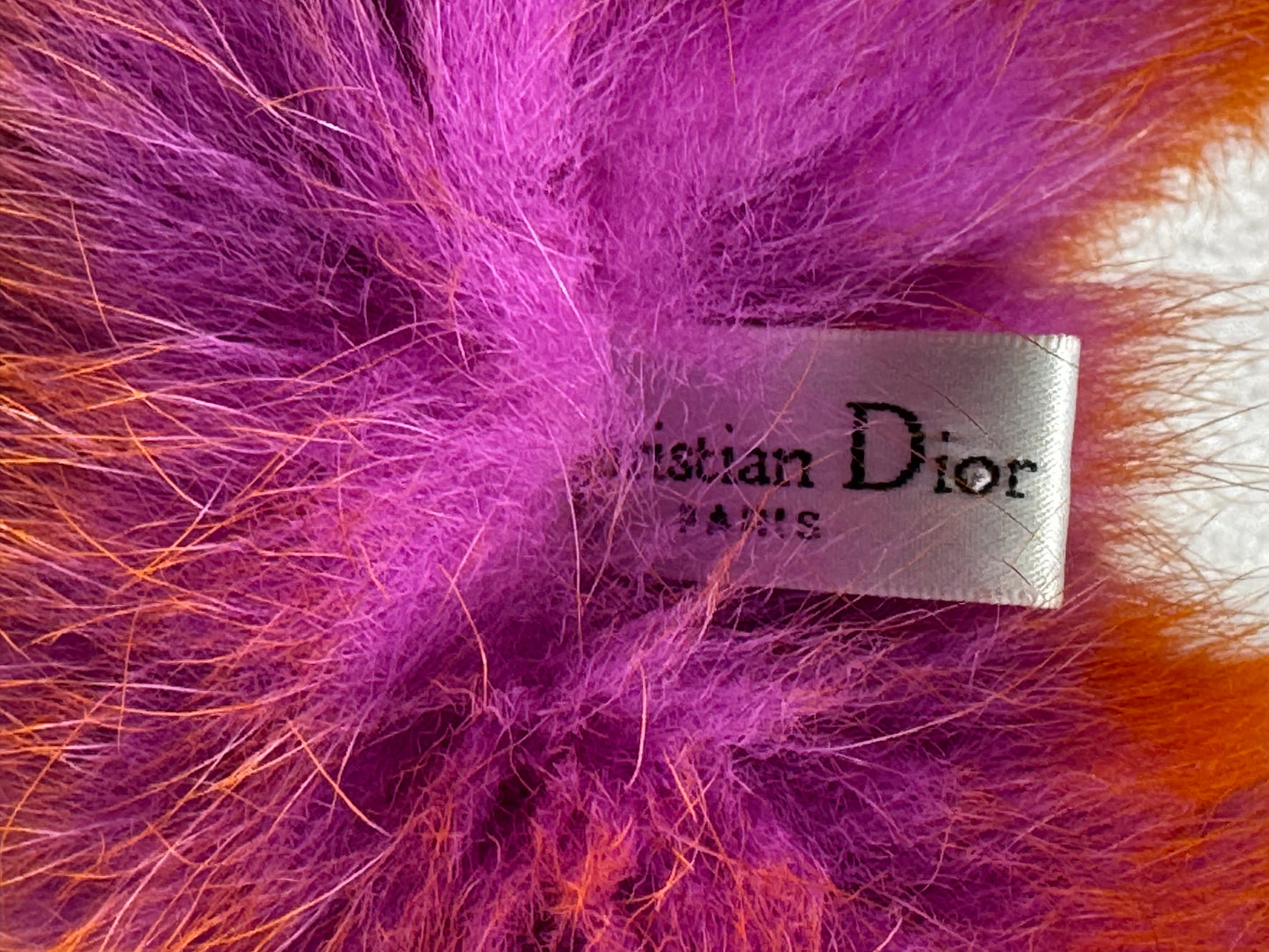 2000's Christian Dior x John Galliano Neon Orange & Hot Pink Fox Fur Collar Wrap Scarf Necklace