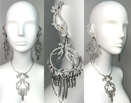 2000's Christian Dior by John Galliano Haute Couture Huge Chinoiserie Crystal Earrings Necklace & Bracelet Set