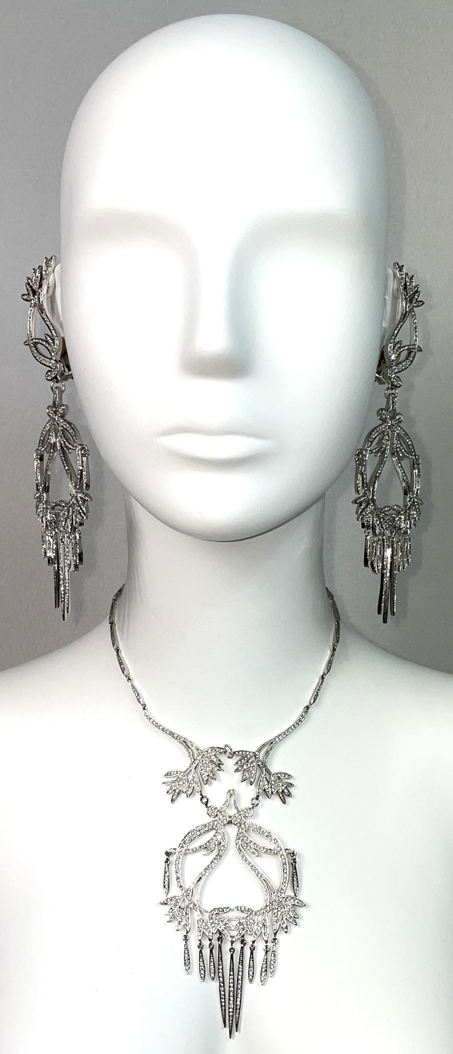 2000's Christian Dior by John Galliano Haute Couture Huge Chinoiserie Crystal Earrings Necklace & Bracelet Set