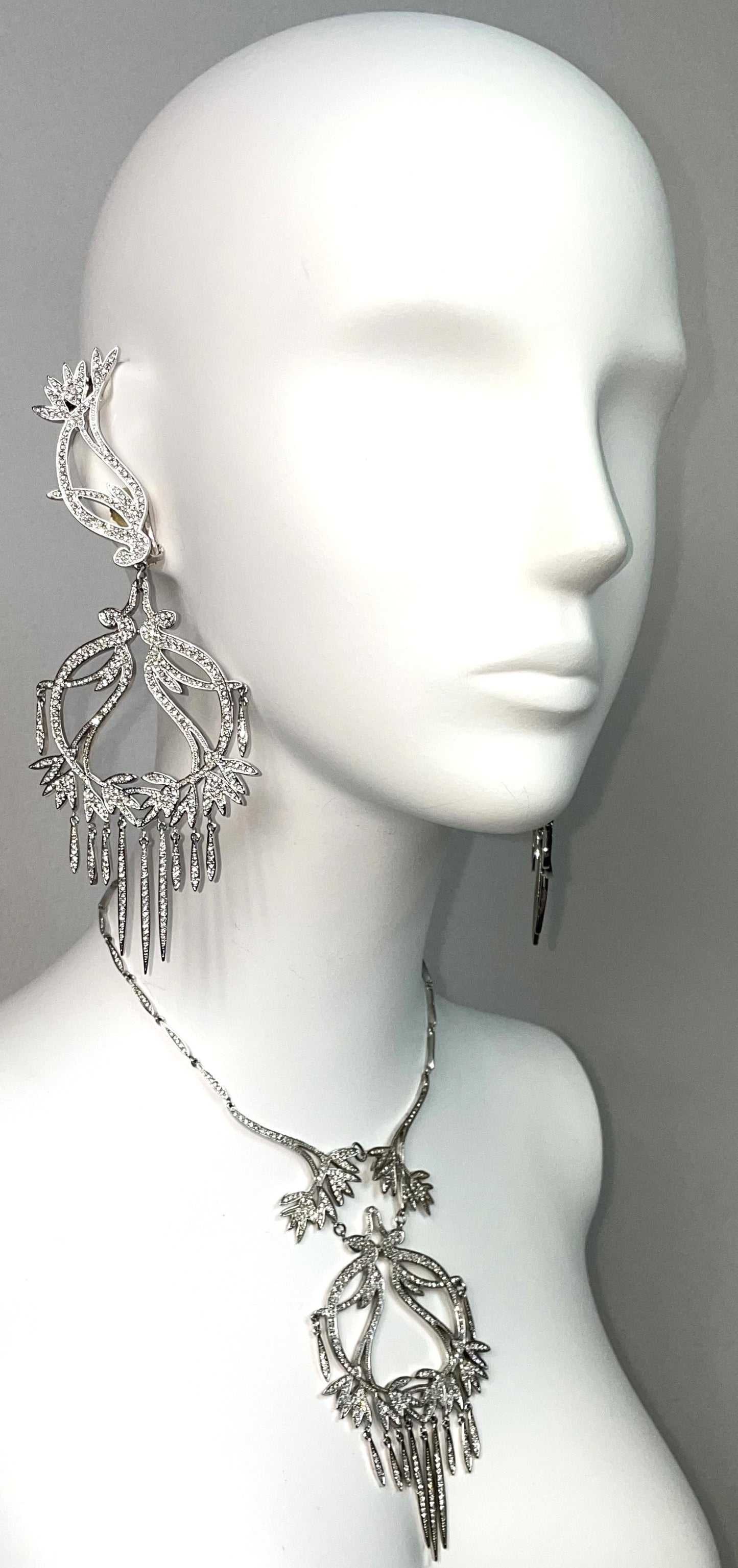 2000's Christian Dior by John Galliano Haute Couture Huge Chinoiserie Crystal Earrings Necklace & Bracelet Set