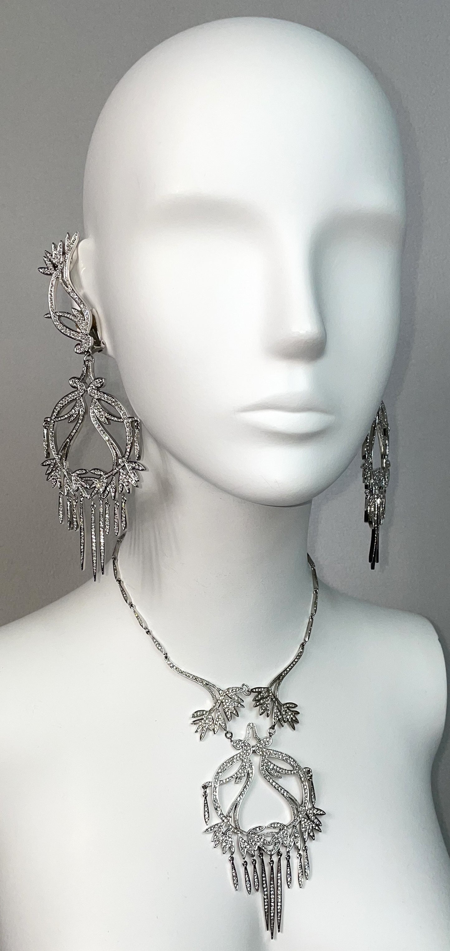 2000's Christian Dior by John Galliano Haute Couture Huge Chinoiserie Crystal Earrings Necklace & Bracelet Set