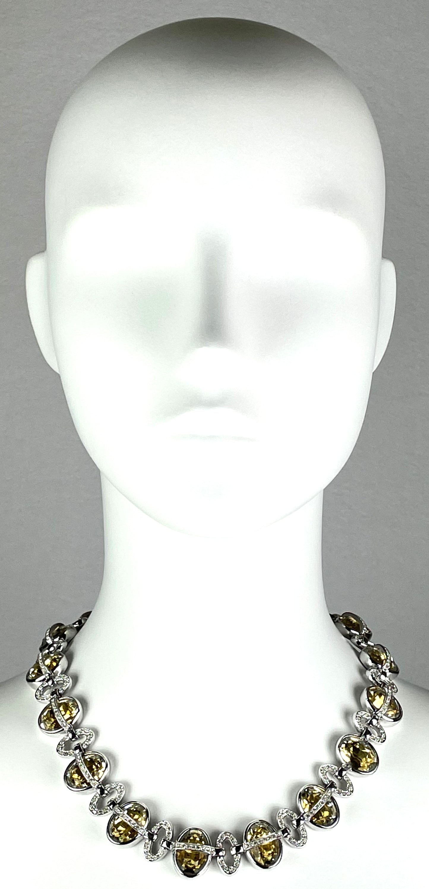 2000's Christian Dior by John Galliano 1940's Old Hollywood Silver & Canary Yellow Crystal Necklace