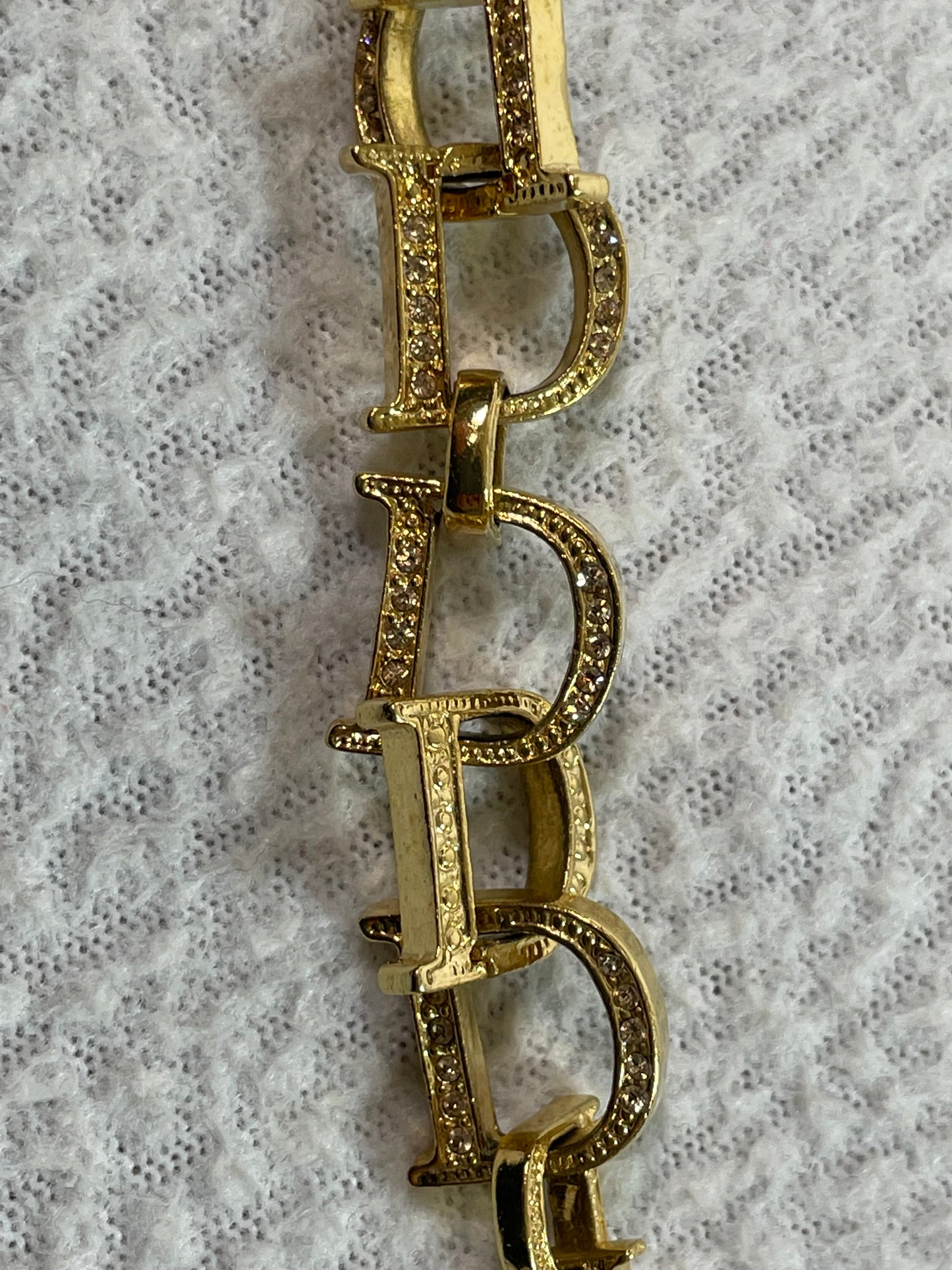 2000's Christian Dior by John Galliano Gold Crystal Logo Cuff Bracelet Rings 2 Chokers & Earrings Set