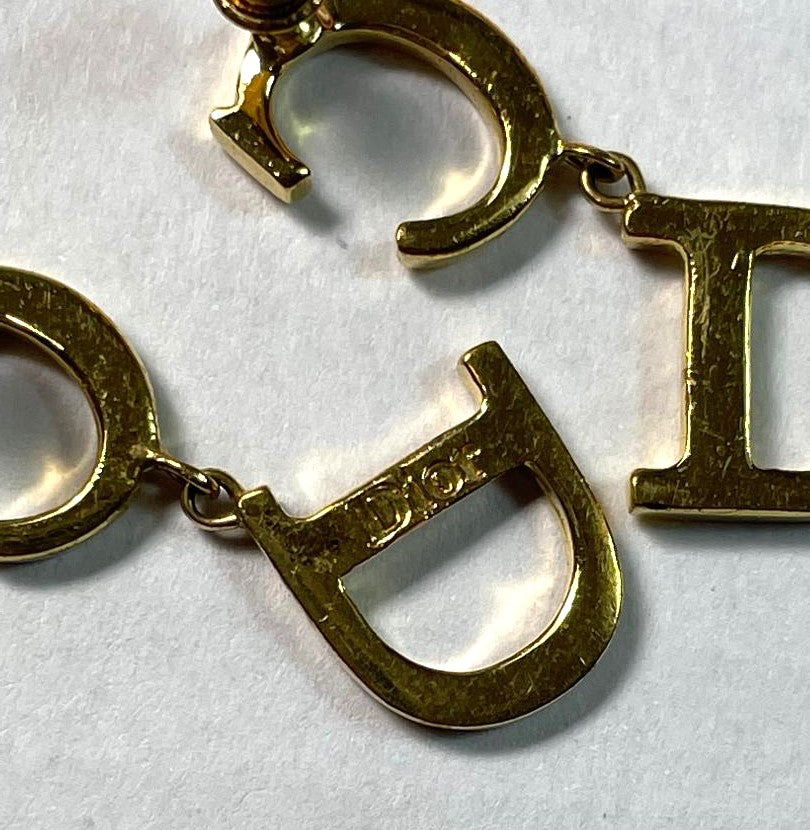 2000's Christian Dior by John Galliano Gold Crystal Logo Cuff Bracelet Rings 2 Chokers & Earrings Set