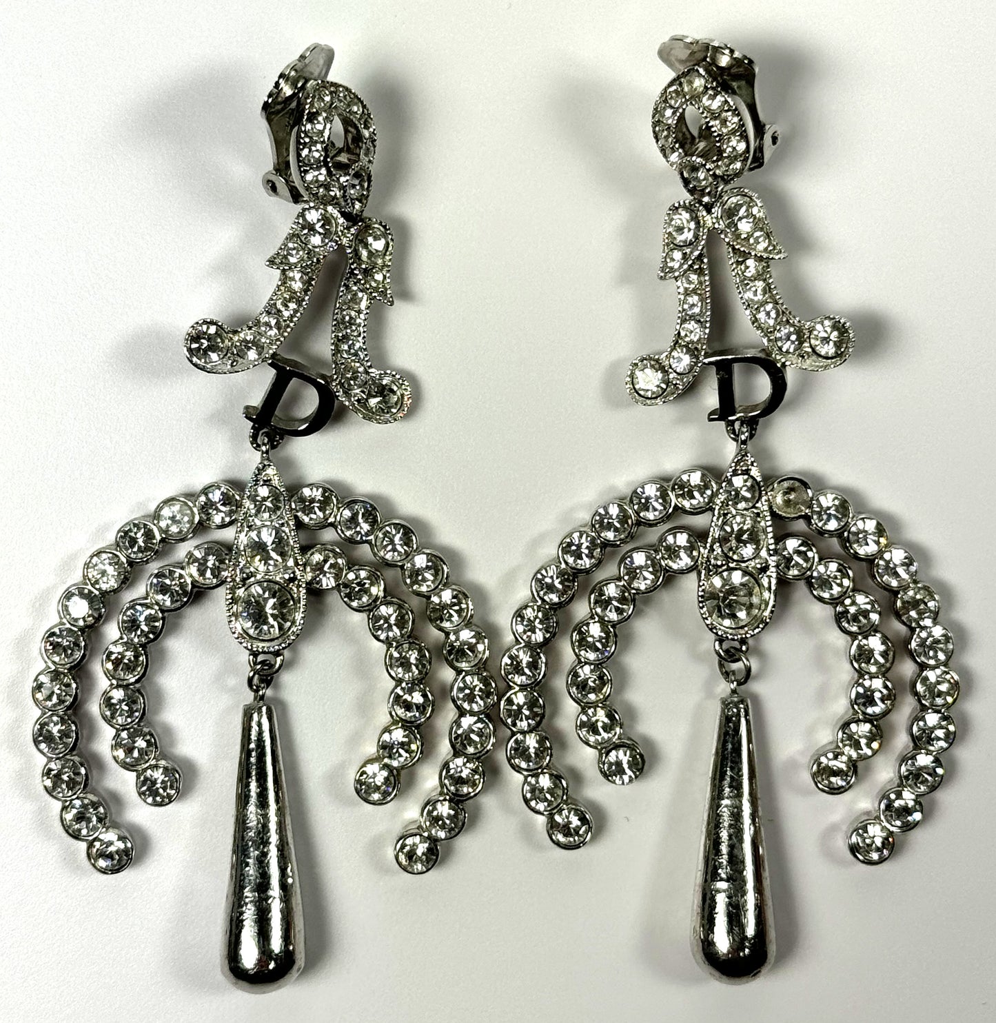 2000's Christian Dior by John Galliano Large Raj Silver Drop Earrings