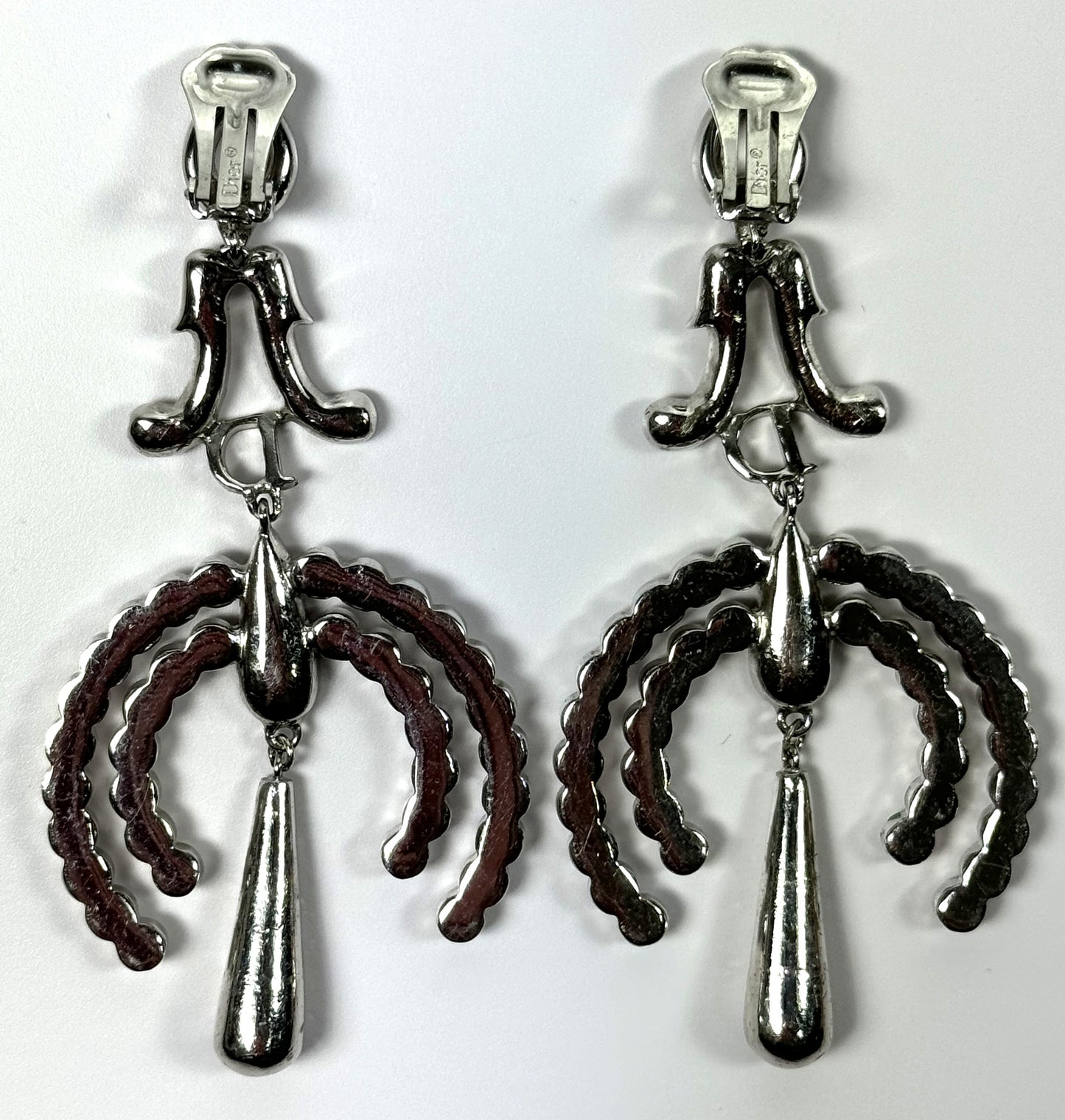 2000's Christian Dior by John Galliano Large Raj Silver Drop Earrings