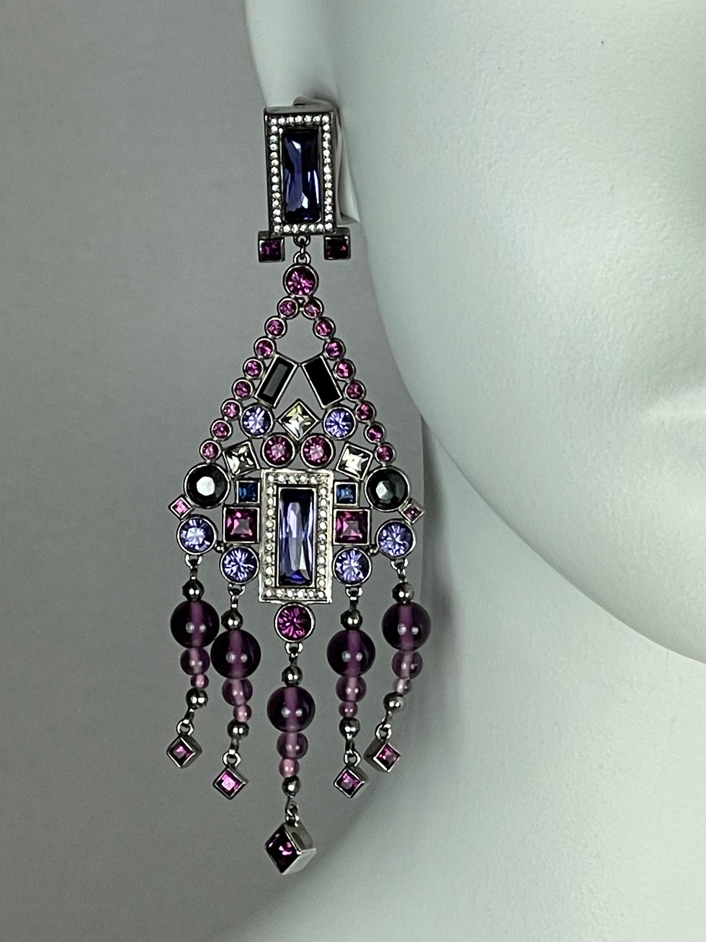 2000's Christian Dior by John Galliano Large Purple Crystal Chandelier Earrings