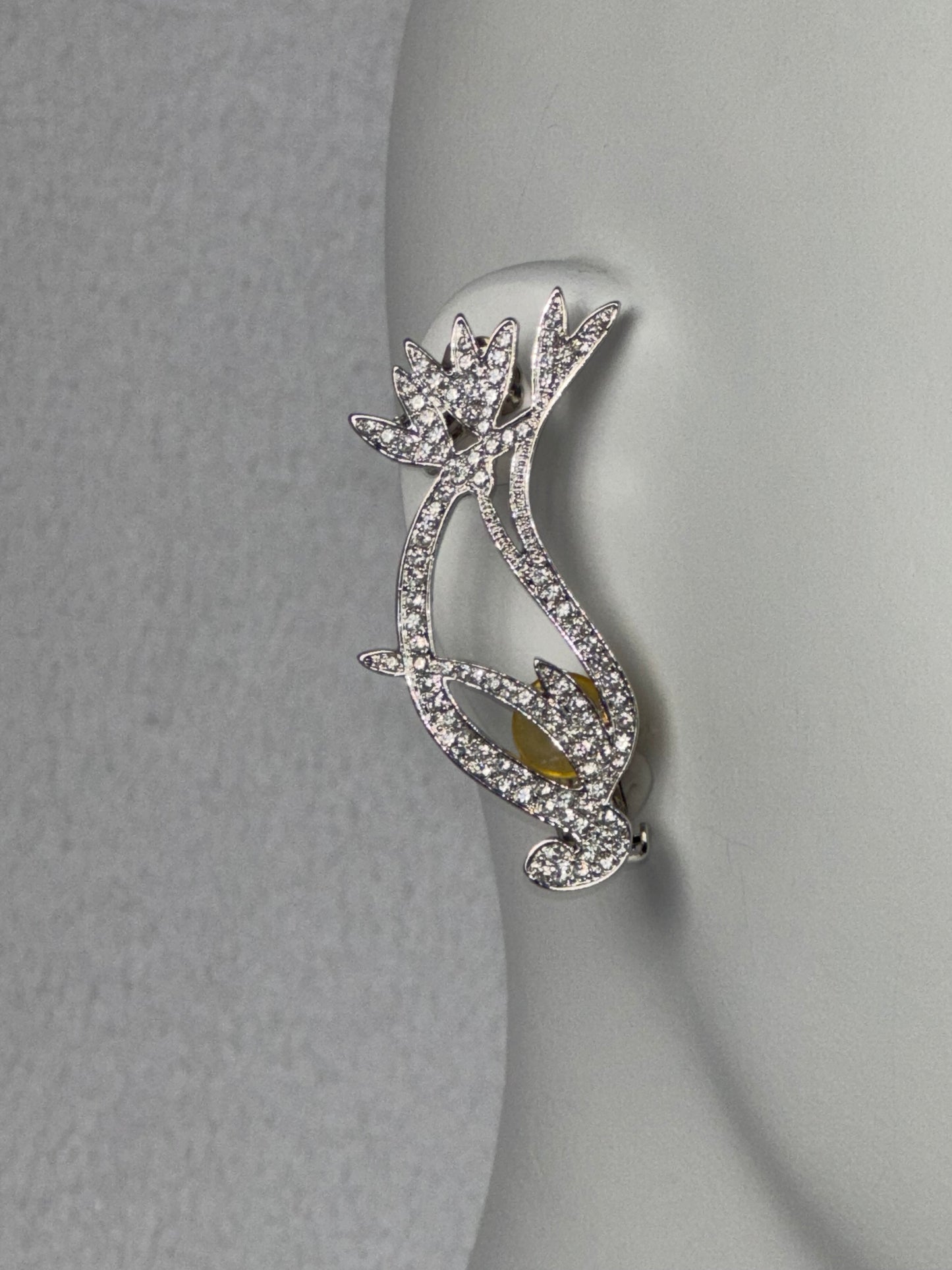 2000's Christian Dior by John Galliano Large Crystal Silver Chinoiserie Art Deco Ear Cuff Earrings