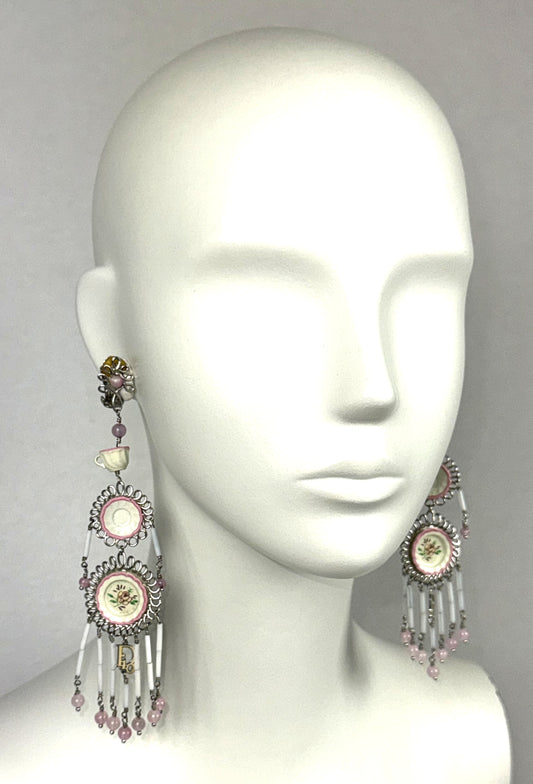 2000's Christian Dior by John Galliano Teacup Tea Party Large Earrings & Ring Set