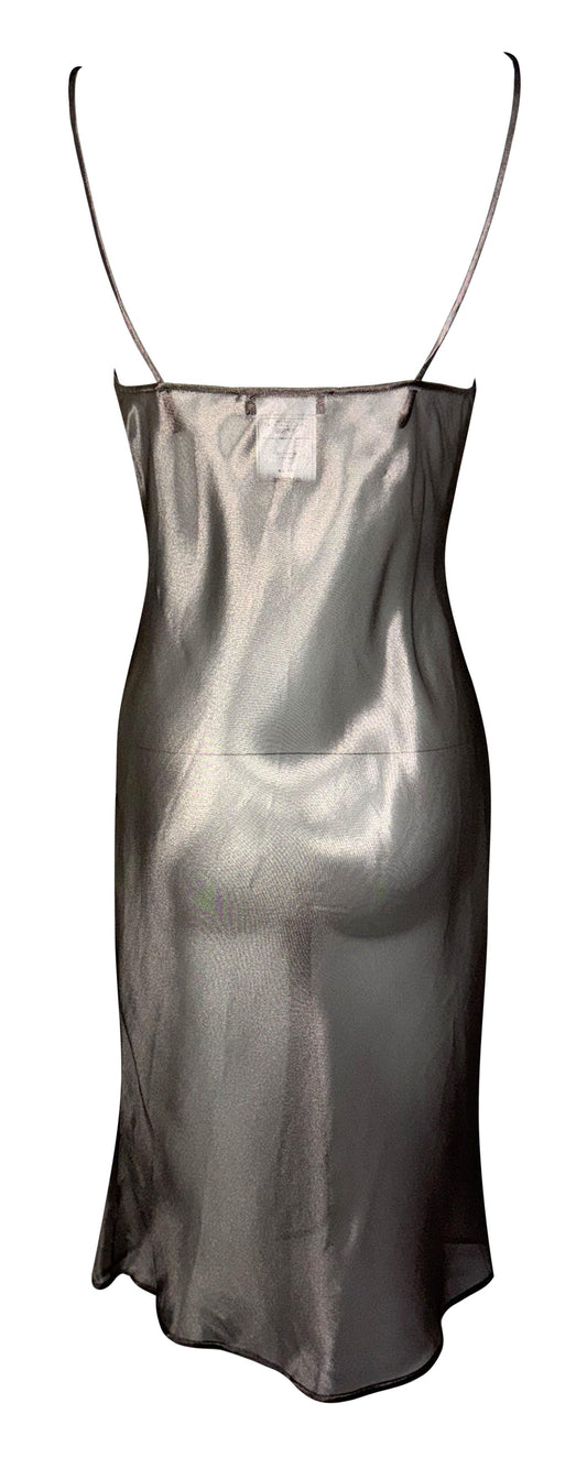 2000's Christian Dior by John Galliano Sheer Metallic Baby Doll Cut-Out Slip Dress