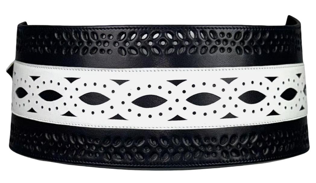 2000's Christian Dior by John Galliano Large Spectator Black & White Leather Belt
