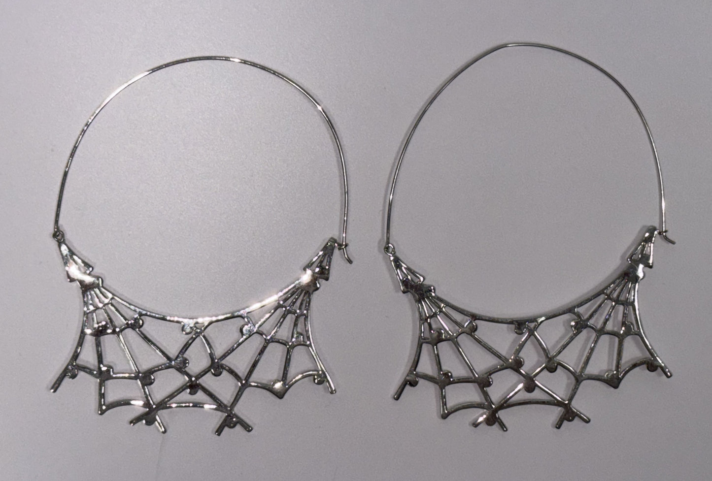 2000's Christian Dior by John Galliano Large Silver Spiderweb Hoop Earrings
