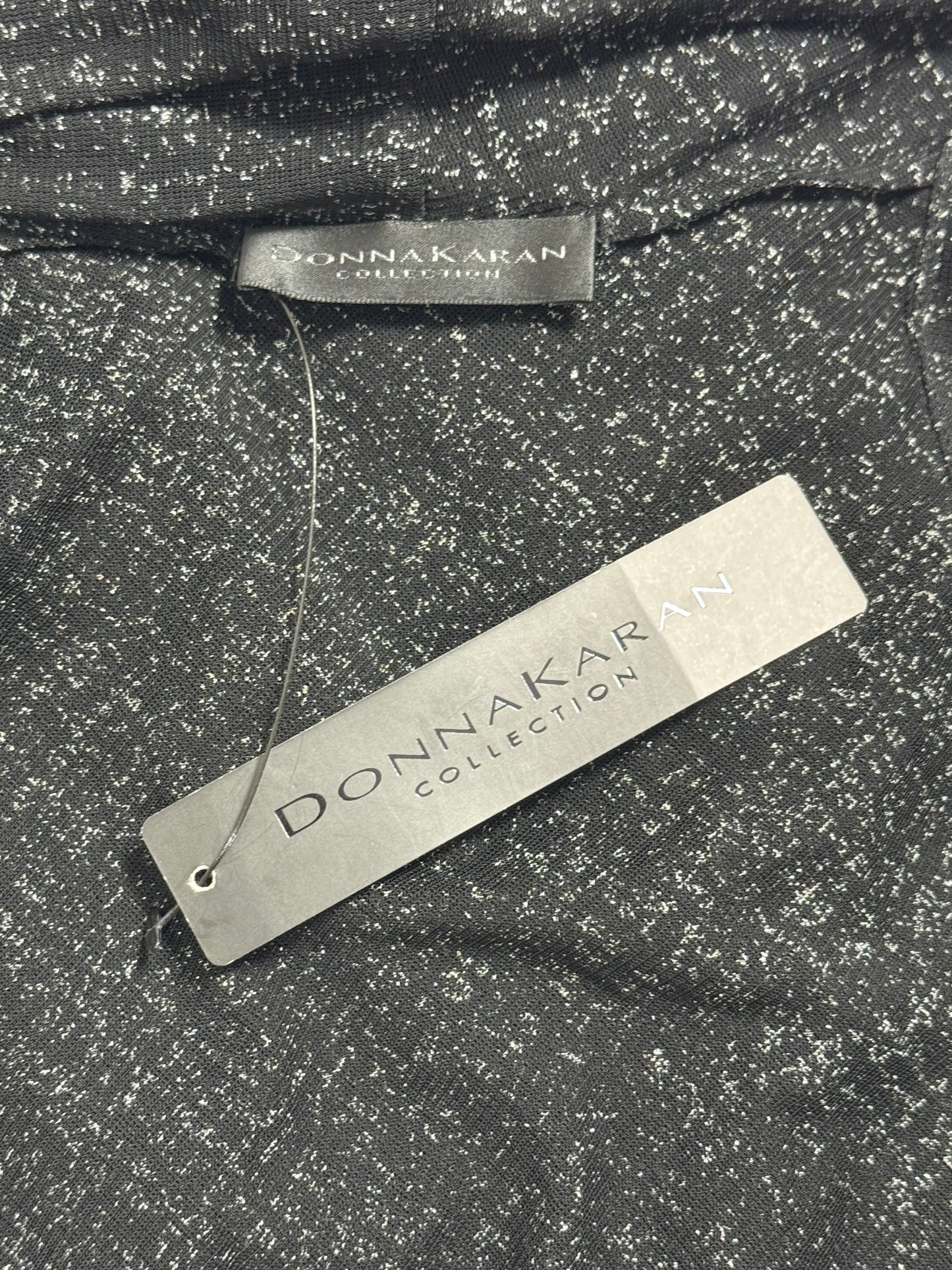 NWT 2000's Donna Karan Sheer Metallic Black Plunging Ruched SEXY Midi Dress