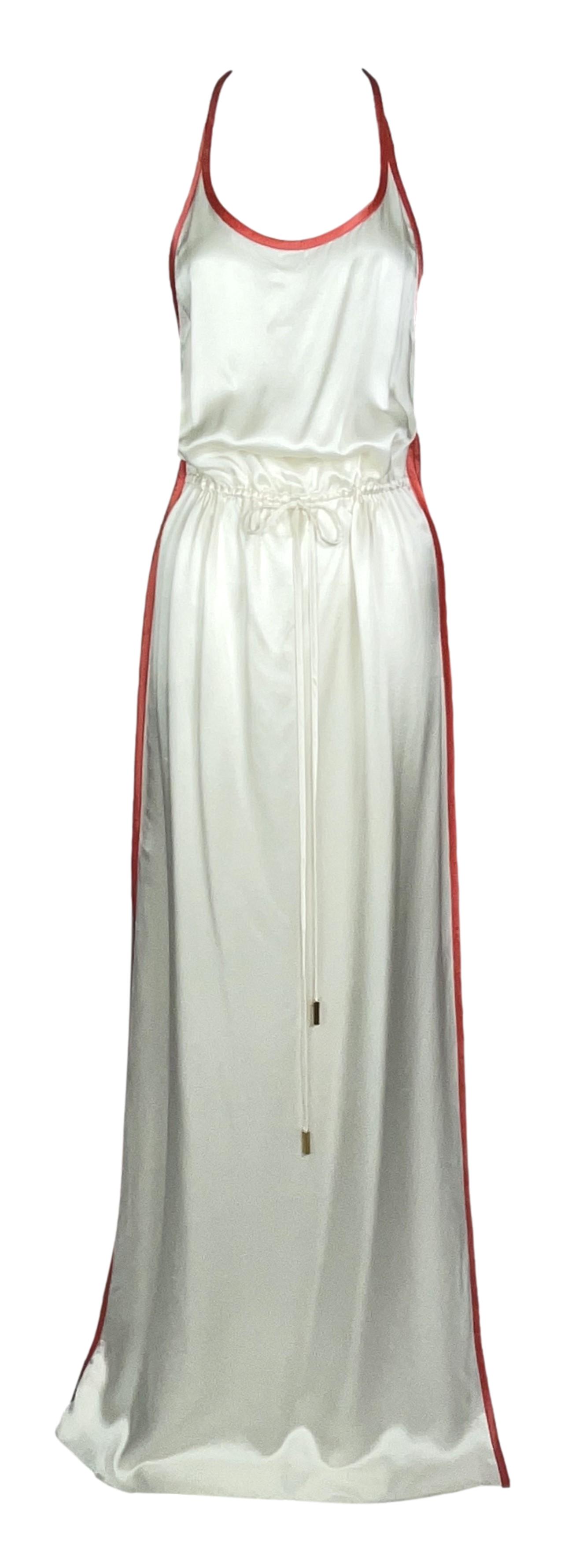 2000's Dsquared2 Ivory Silk Jersey Style Drawstring Tank Maxi Dress w High Slits