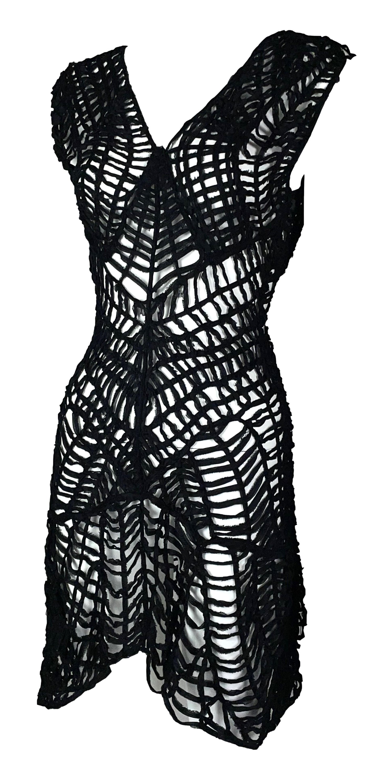 2000's Ermanno Scervino Sheer Black Spider Web Macrame Black Knit Mini Dress