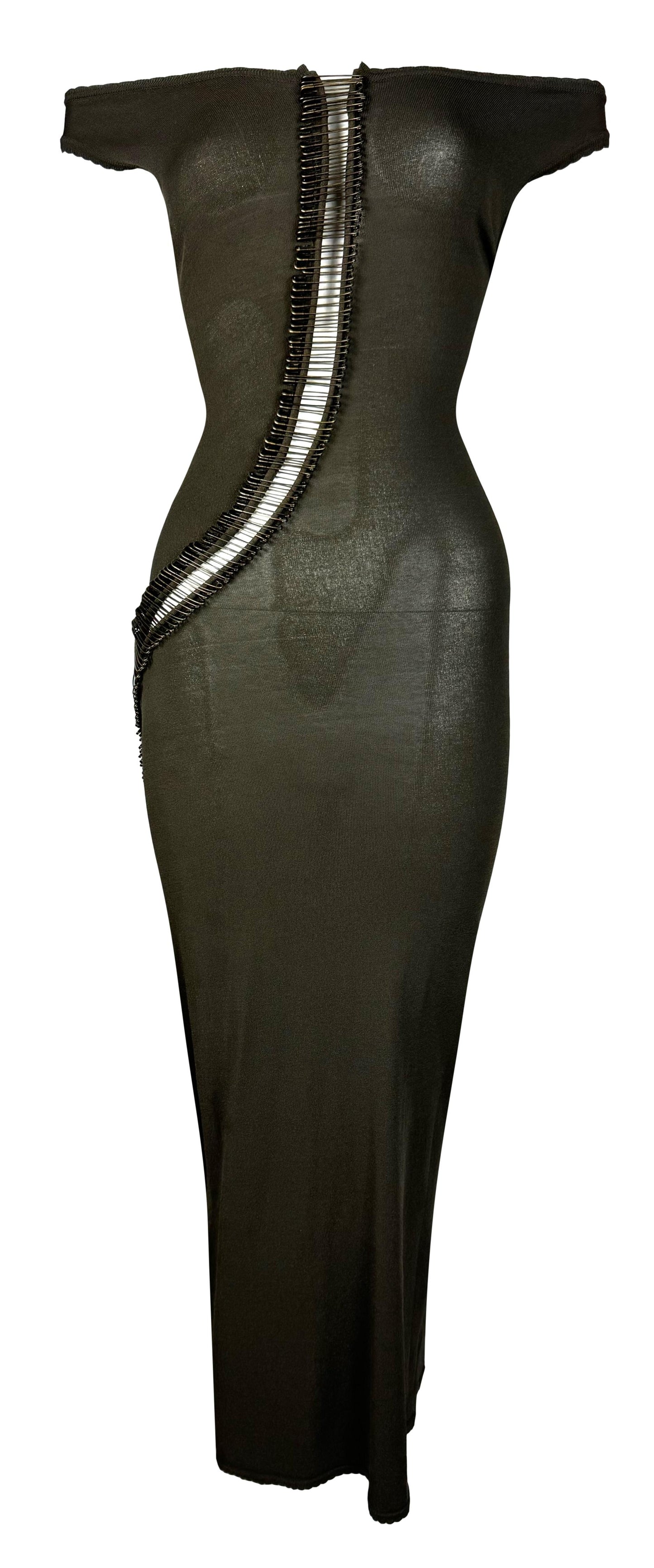 2000's Gianfranco Ferre Bodycon Cut-Out Safety Pin Wiggle Maxi Dress
