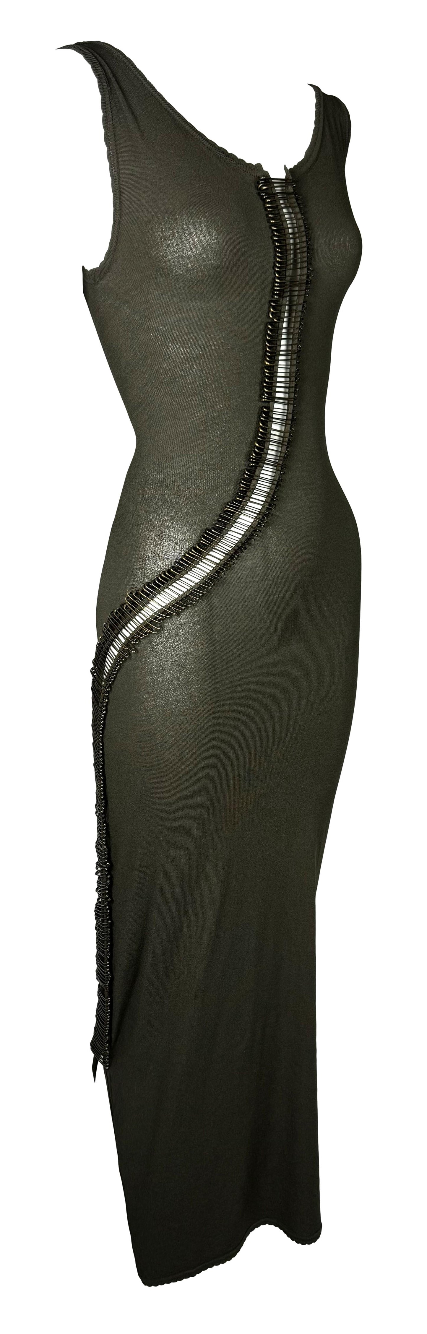 2000's Gianfranco Ferre Bodycon Cut-Out Safety Pin Wiggle Maxi Dress