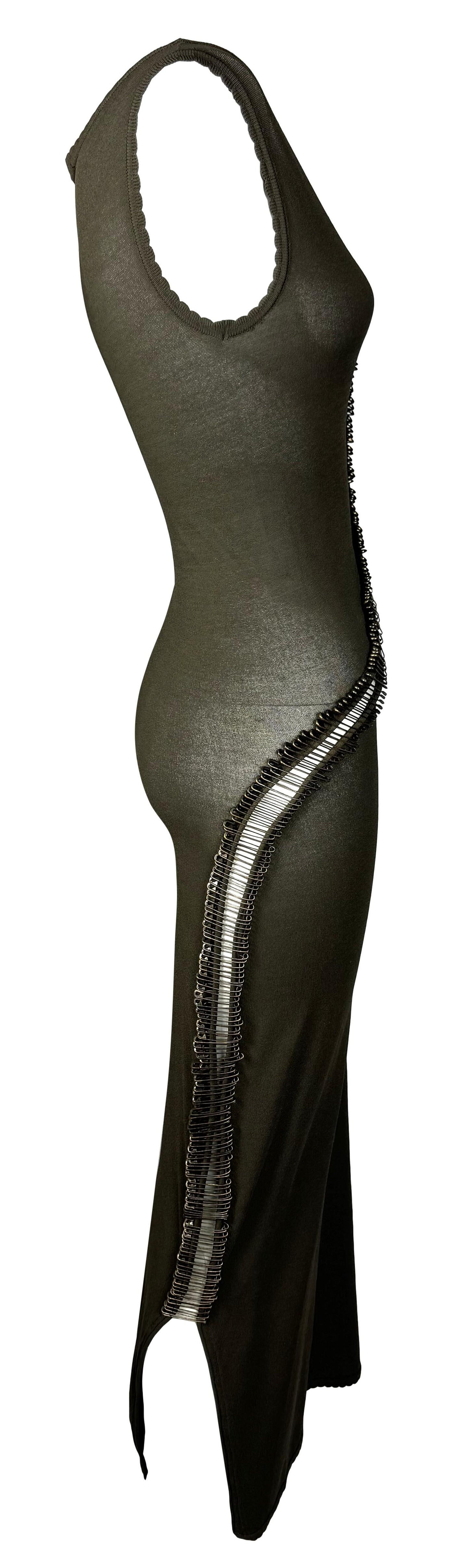 2000's Gianfranco Ferre Bodycon Cut-Out Safety Pin Wiggle Maxi Dress